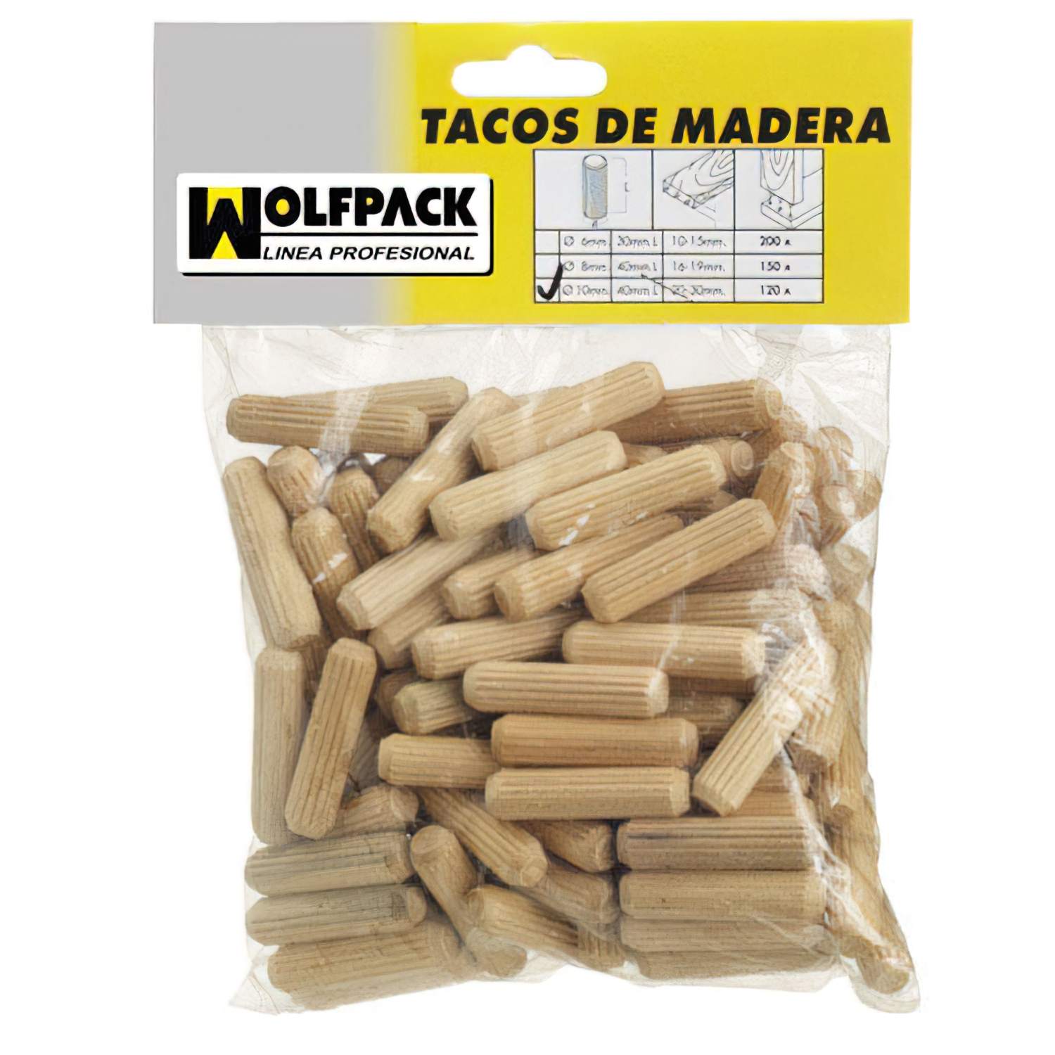 SANCO STORE - WOLFPACK LINEA PROFESIONAL Espigas Madera 8x40 mm. (Bolsa de 50 Piezas)