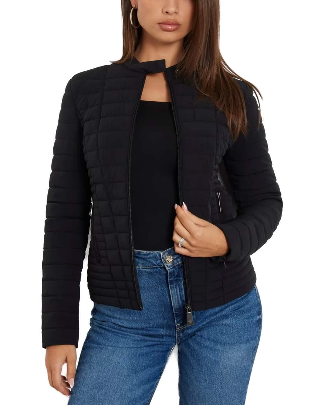 Chaqueta Guess Vona negro guateada slim para mujer