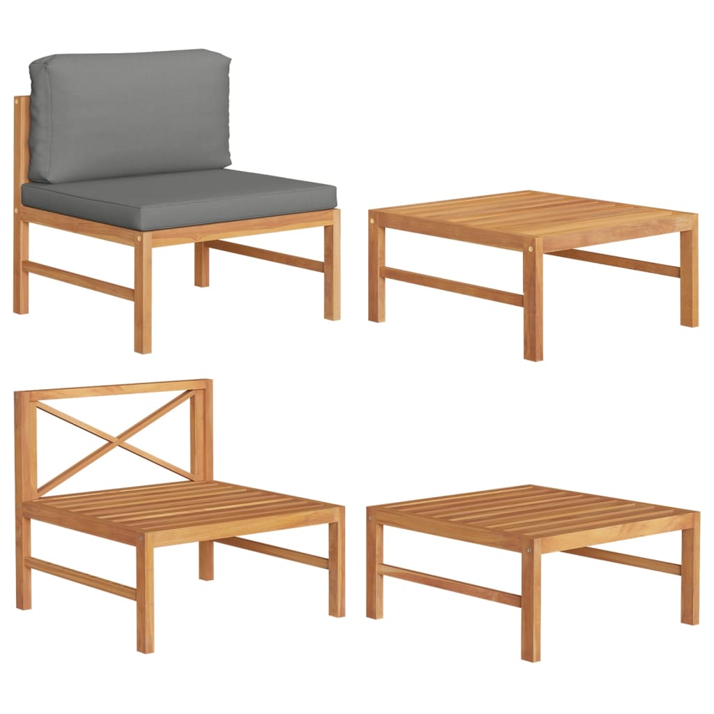 vidaXL Set de muebles de jardín 2 pzas madera teca cojines gris oscuro
