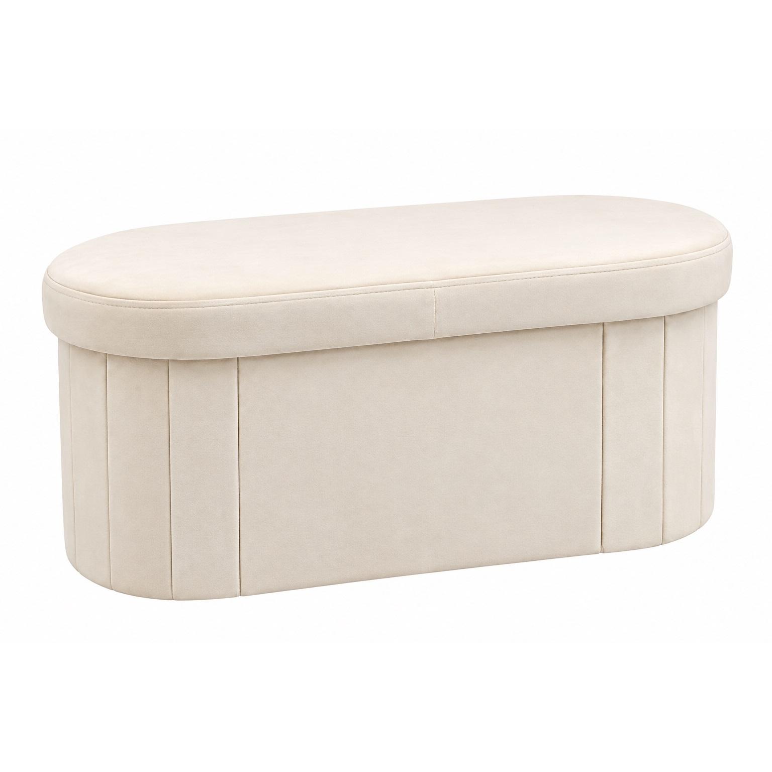 Puf rectangular con almacenamiento de 50L en MDF y poliéster color crema para salón