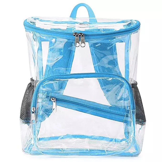 Mochila Transparentes Bolso de Escuela Mochila de PVC de Chicas con Hombro Ajustable y Bolsillos Laterales de Malla para Escuela, Trabajo, Viaje de la Playa