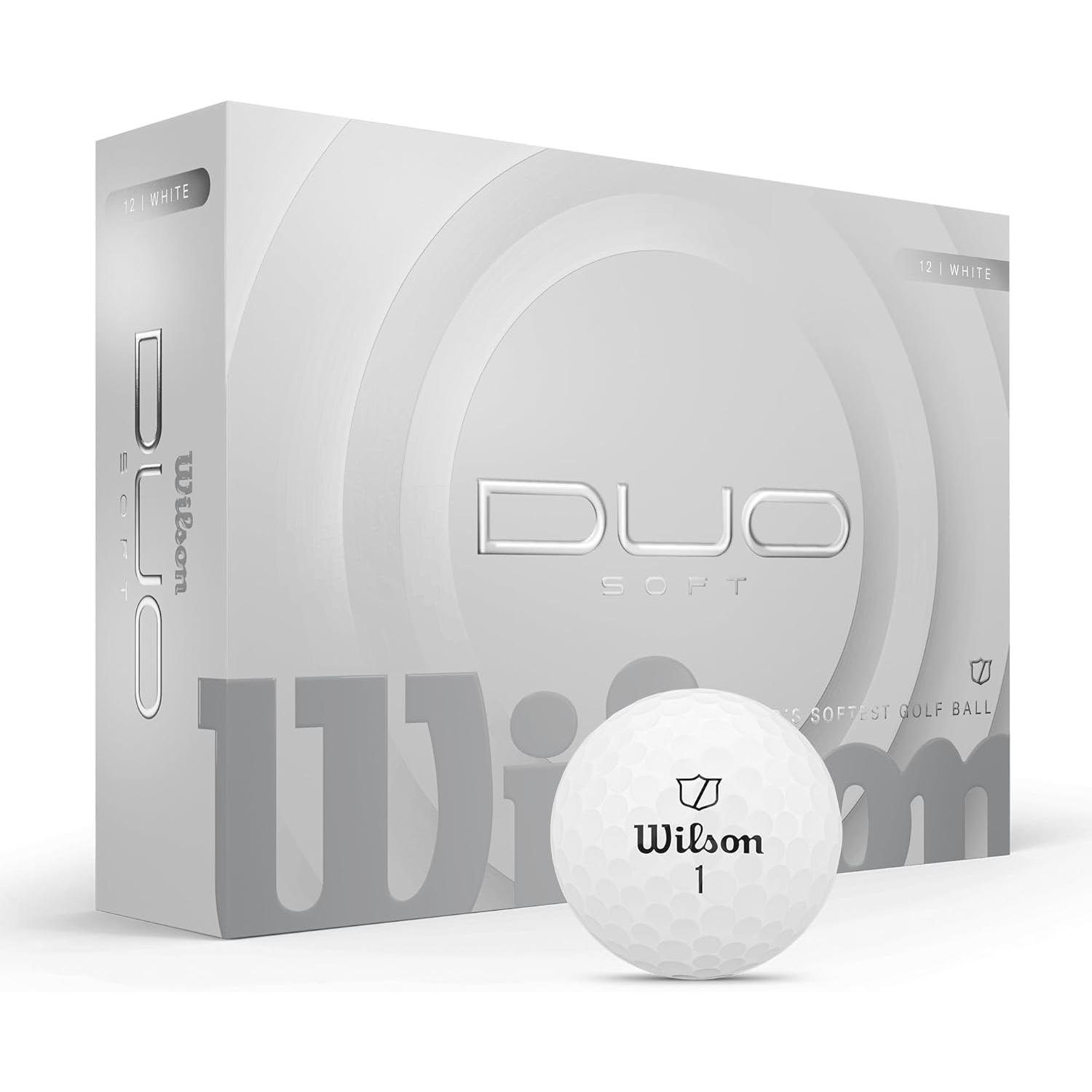 Wilson - Pack 12 bolas de golf Duo Soft blancas tacto ultra suave núcleo baja compresión máxima distancia cubierta Surlyn duradera