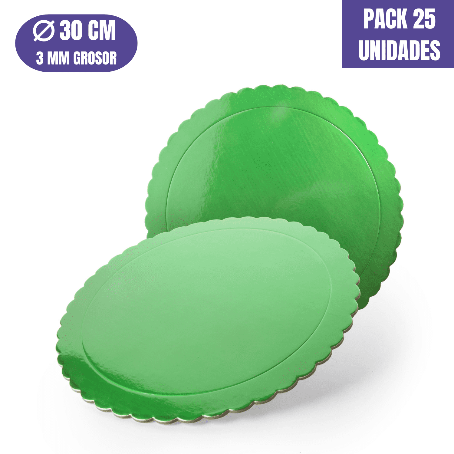 Base Para Tarta Redonda De 30 X 0,3 Cm - Verde (acabado Ondas) [25 Uds]