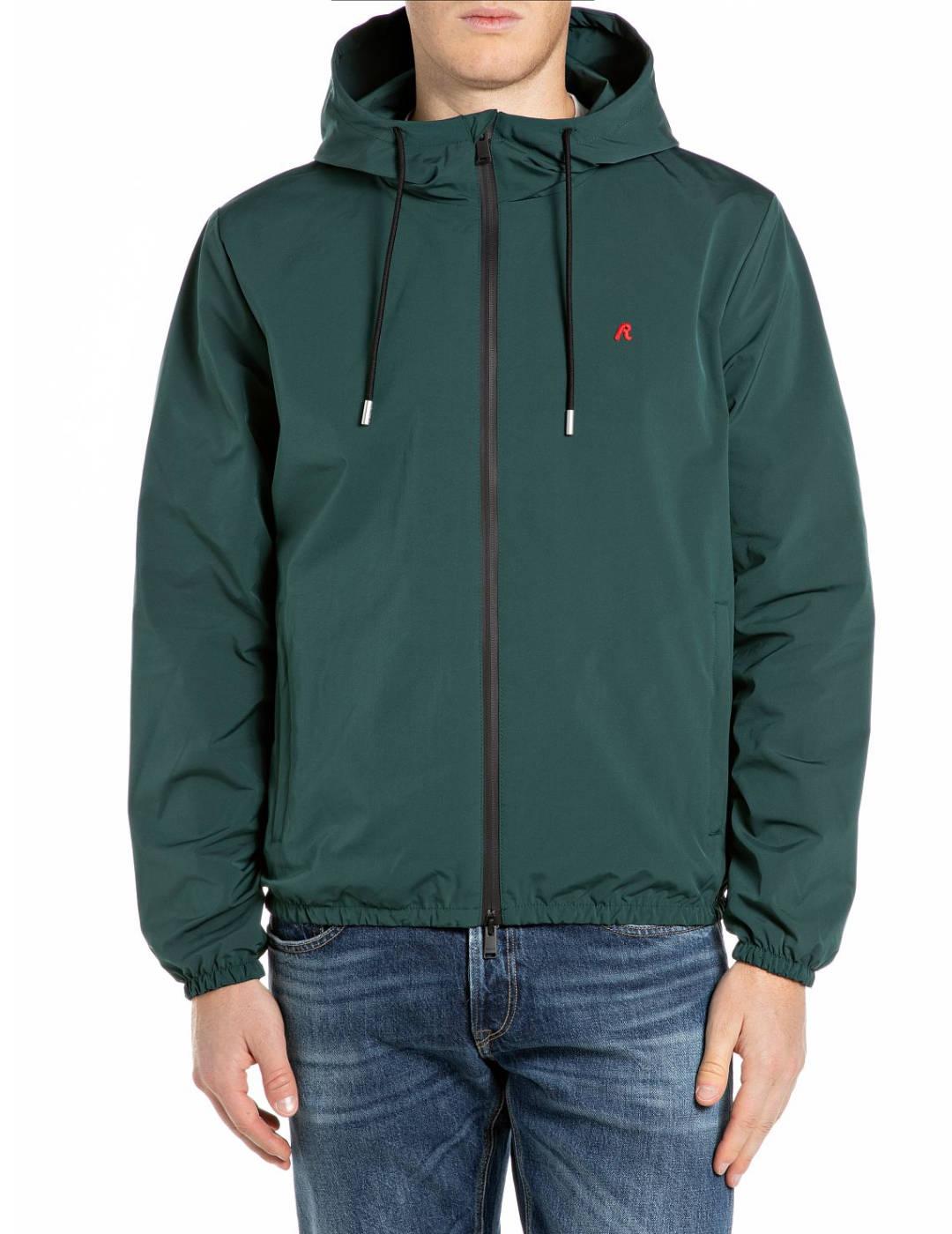 Chaqueta Replay con capucha verde oscuro para hombre