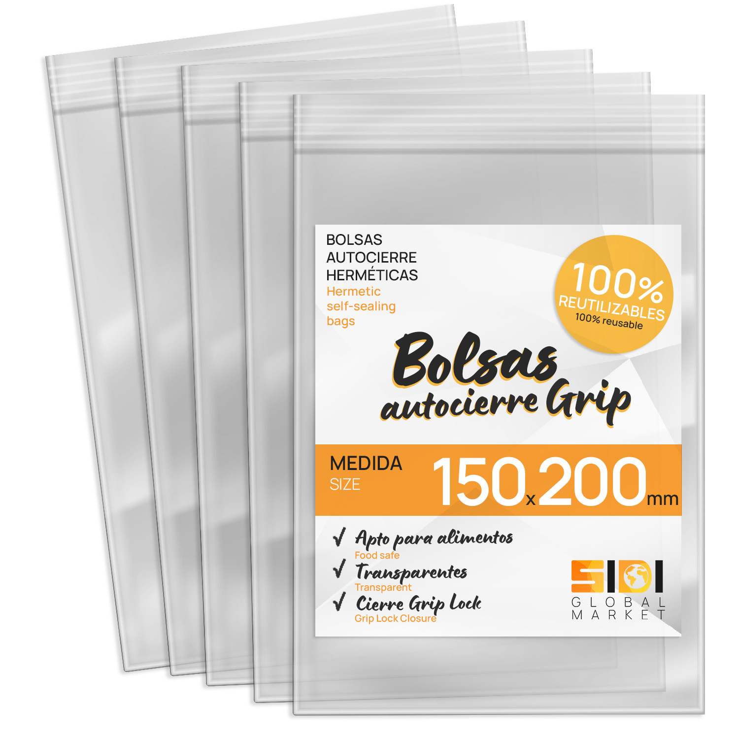 Bolsas de Plástico Transparente para Congelar Alimentos, Bolsitas con Autocierre para Cumpleaños, Regalo, Chuches, Viaje, Organizador, Envasar al Vacío, Porta Alimentos - SIDI