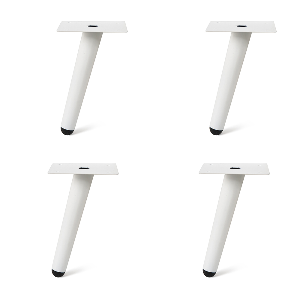 4un. Pata cónica Inclinada pie mueble nórdico mesa escandinava en acero lacado en pintura blanca. Altura 150mm