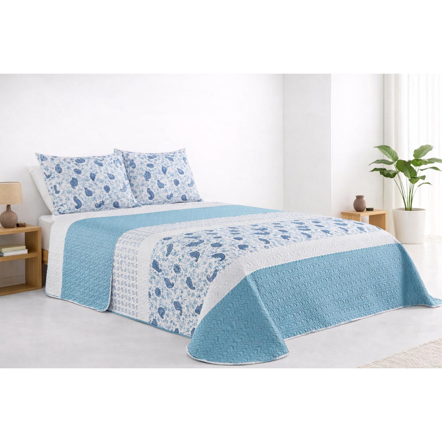Colcha Bouti Estampado para Verano y Entretiempo, Colcha para Cama 100% Poliester, Colcha Cubre Cama para Cama 90/105/135/150/180cm, Suave, Blanco con Funda de Cojin 45x70cm. ✅ Entrega en 48-72h