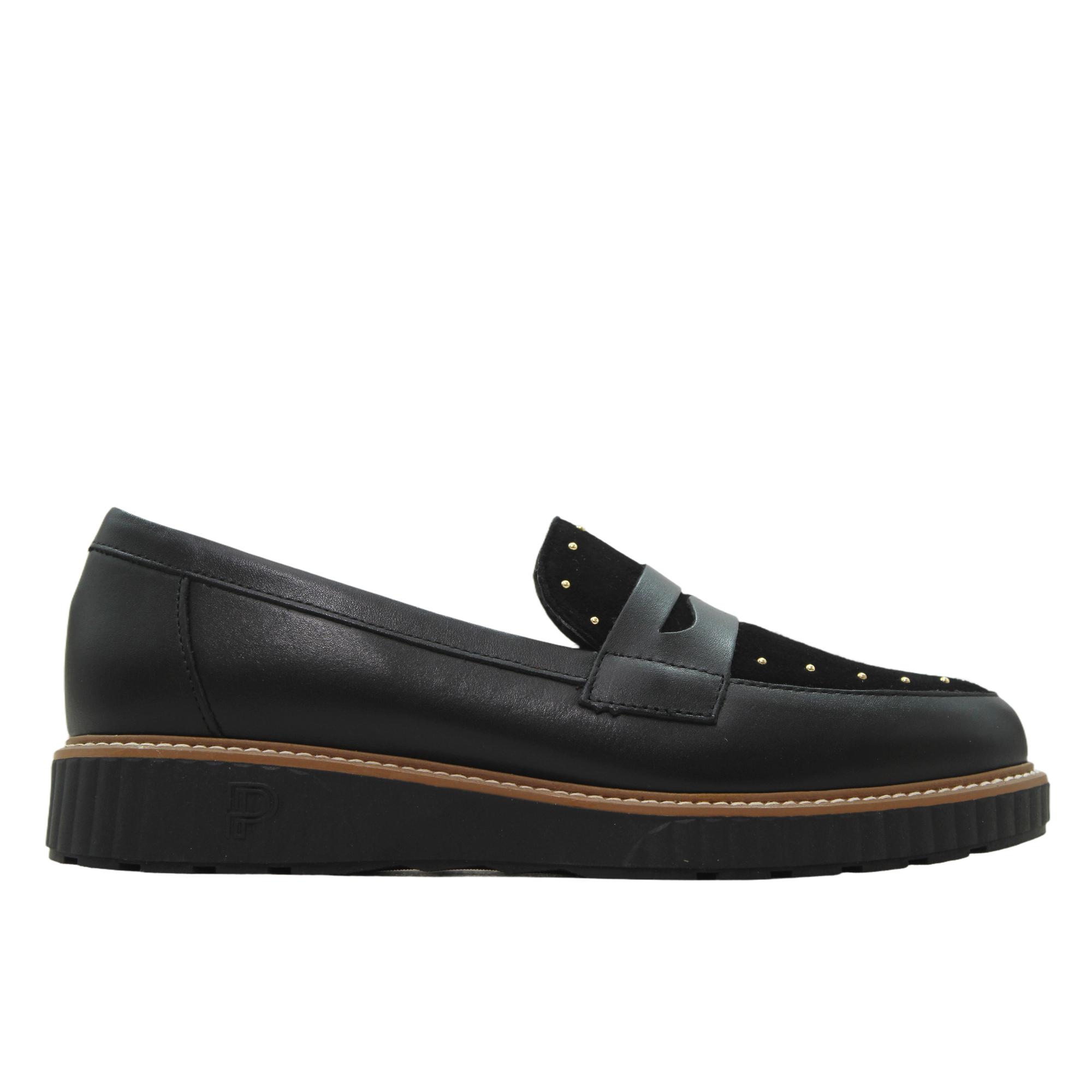 PITILLOS 11552 Mocasín con plataforma de piel y ante con tachuelas, suela goma, para señora