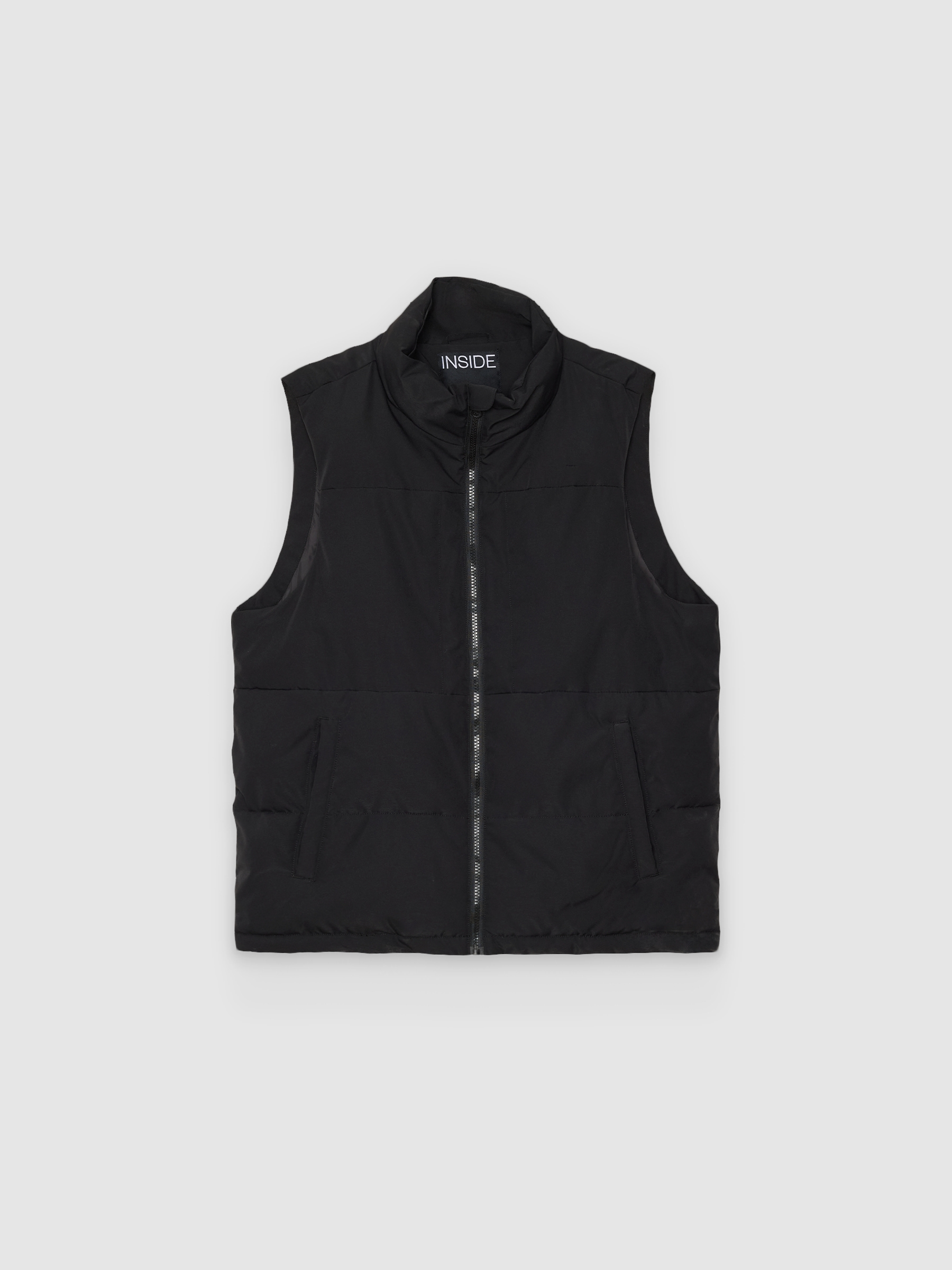 Chaleco multibolsillos de nylon liso, con cremallera, cuello alto y acabados efecto piel en bolsillos INSIDE