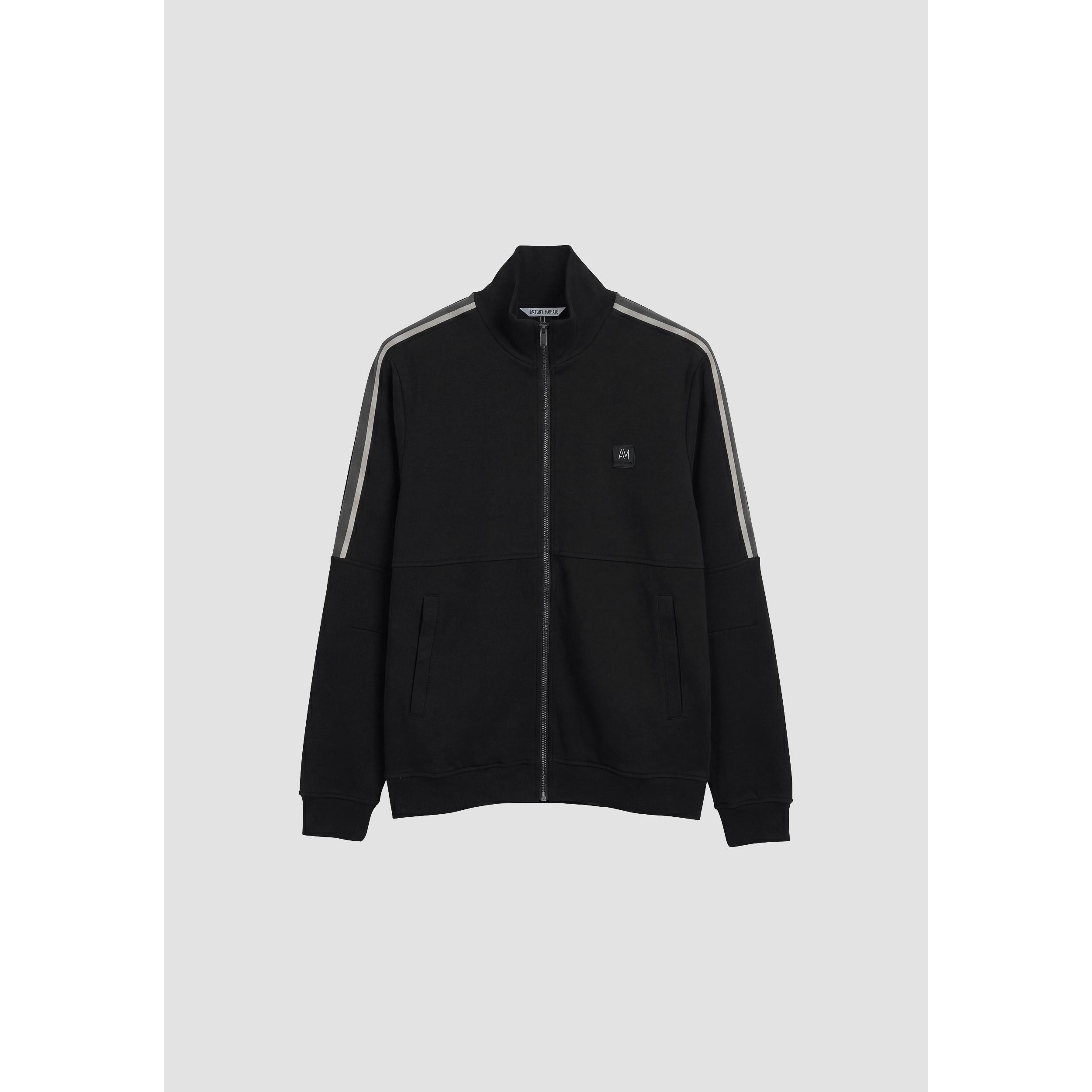 Antony Morato Sudadera negra regular fit en tejido suave con parche en el pecho y cintas en las mangas 530002