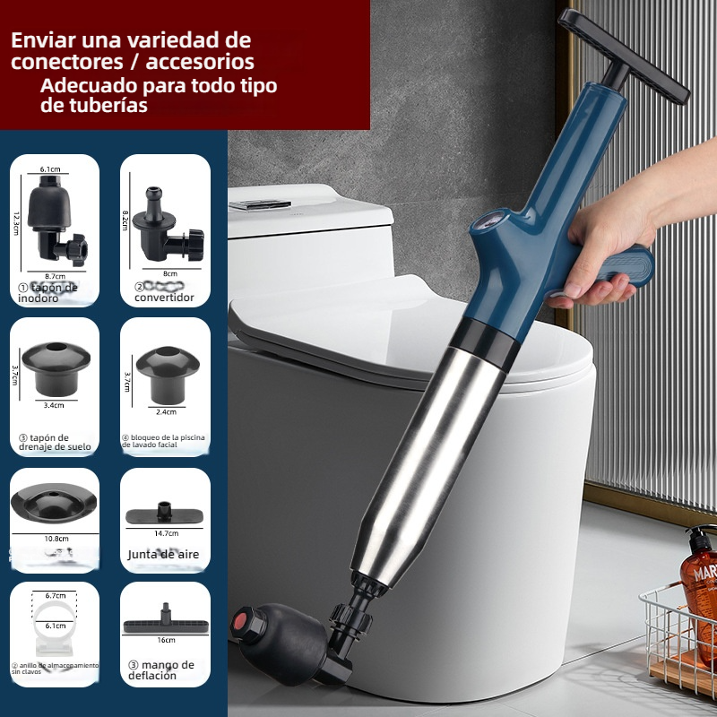 Nuevo desatascador de tuberías tipo cañón, desatascador de inodoros de acero inoxidable para desagües domésticos y desagües de ducha.