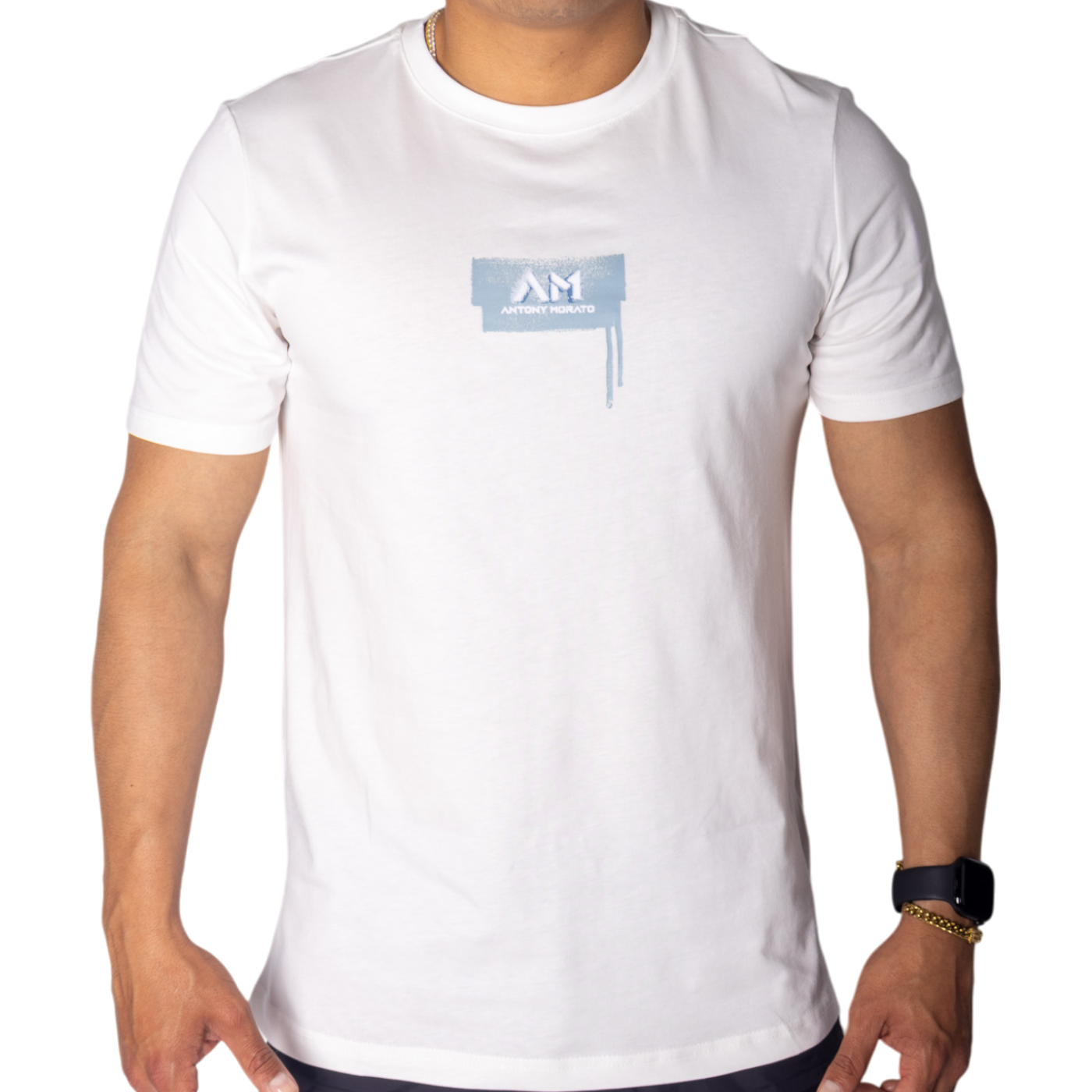 Camiseta Antony Morato de Punto Algodon Blanco con Logo Azul Hombre Moderno, Ropa casual 100% Algodón