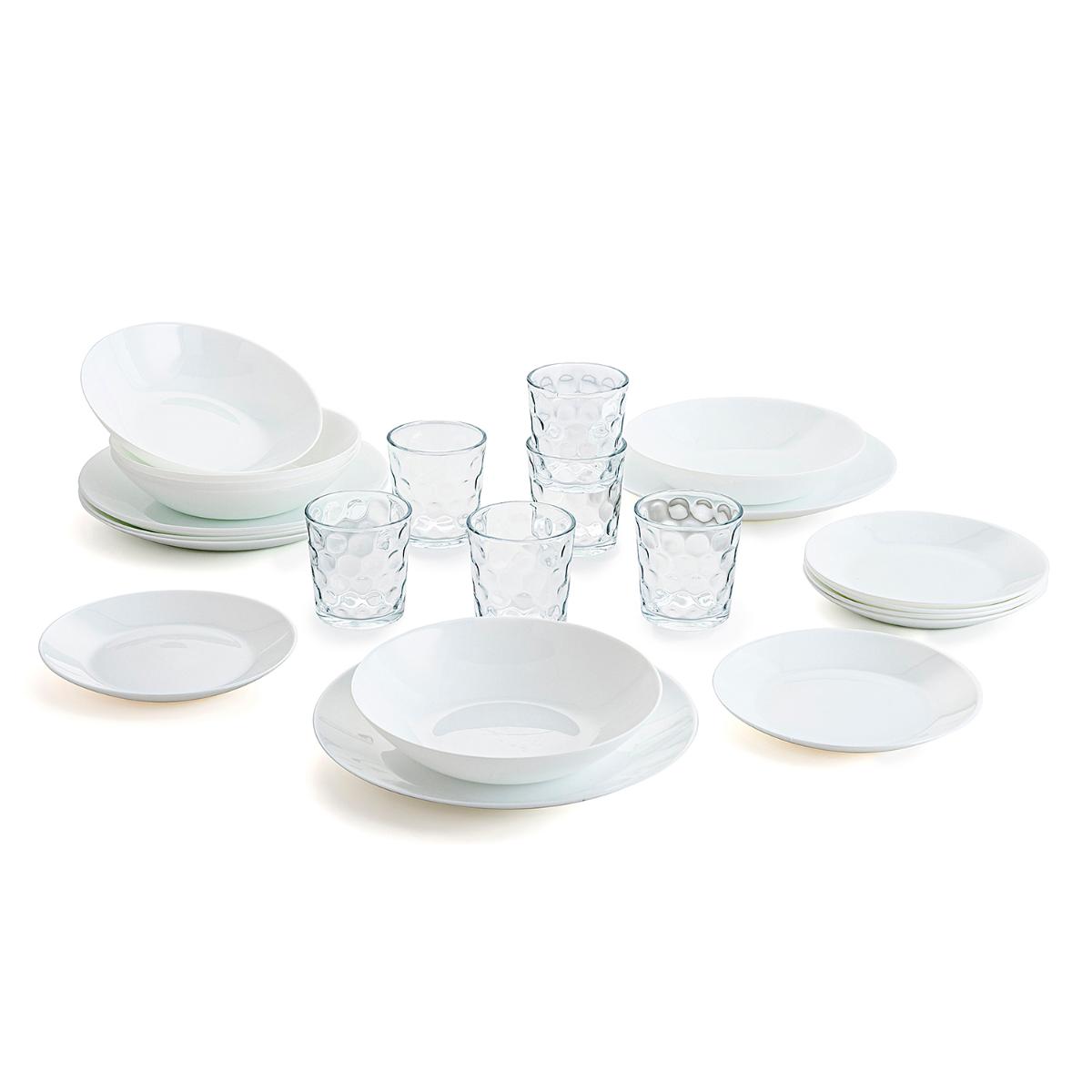 ARCOPAL ZELIE Set 18 Platos Opal Y 6 Vasos Vidrio 25x20x19CM/25CL Transparente Brillo Fácil de limpiar Reciclable