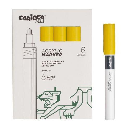 Carioca plus pack de 6 marcadores acrilicos - punta 2mm - color amarillo