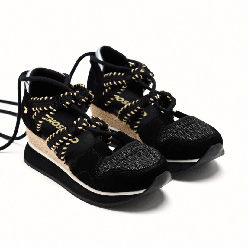 Gioseppo - Sneakers tipo Sandalias de Mujer Griswold Negras Cuña Rafia
