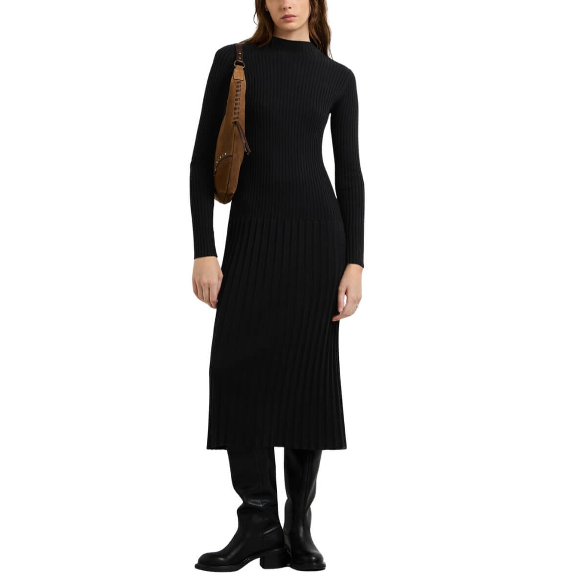 Vestido Largo De Canalé Slim Fit Anna Negro De