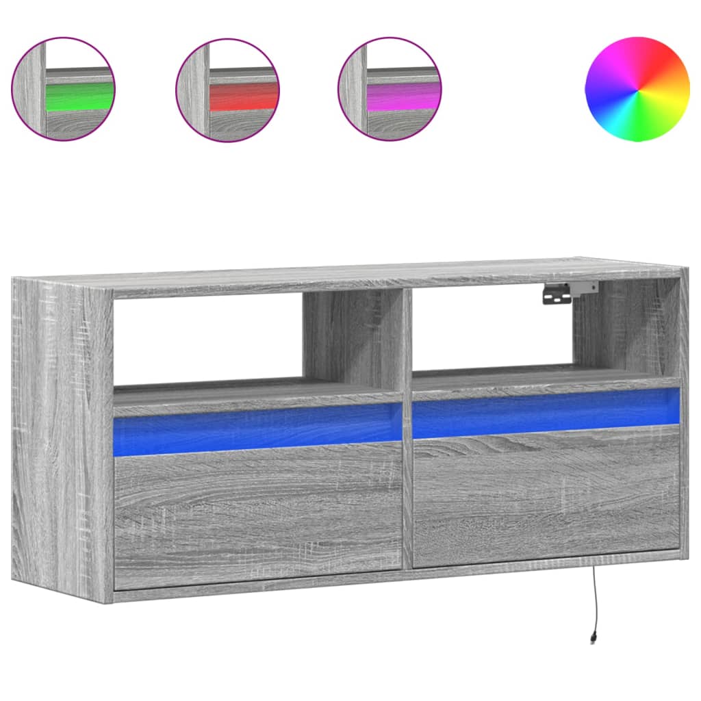 vidaXL Mueble de TV de pared con luces LED gris Sonoma 100x31x45 cm
