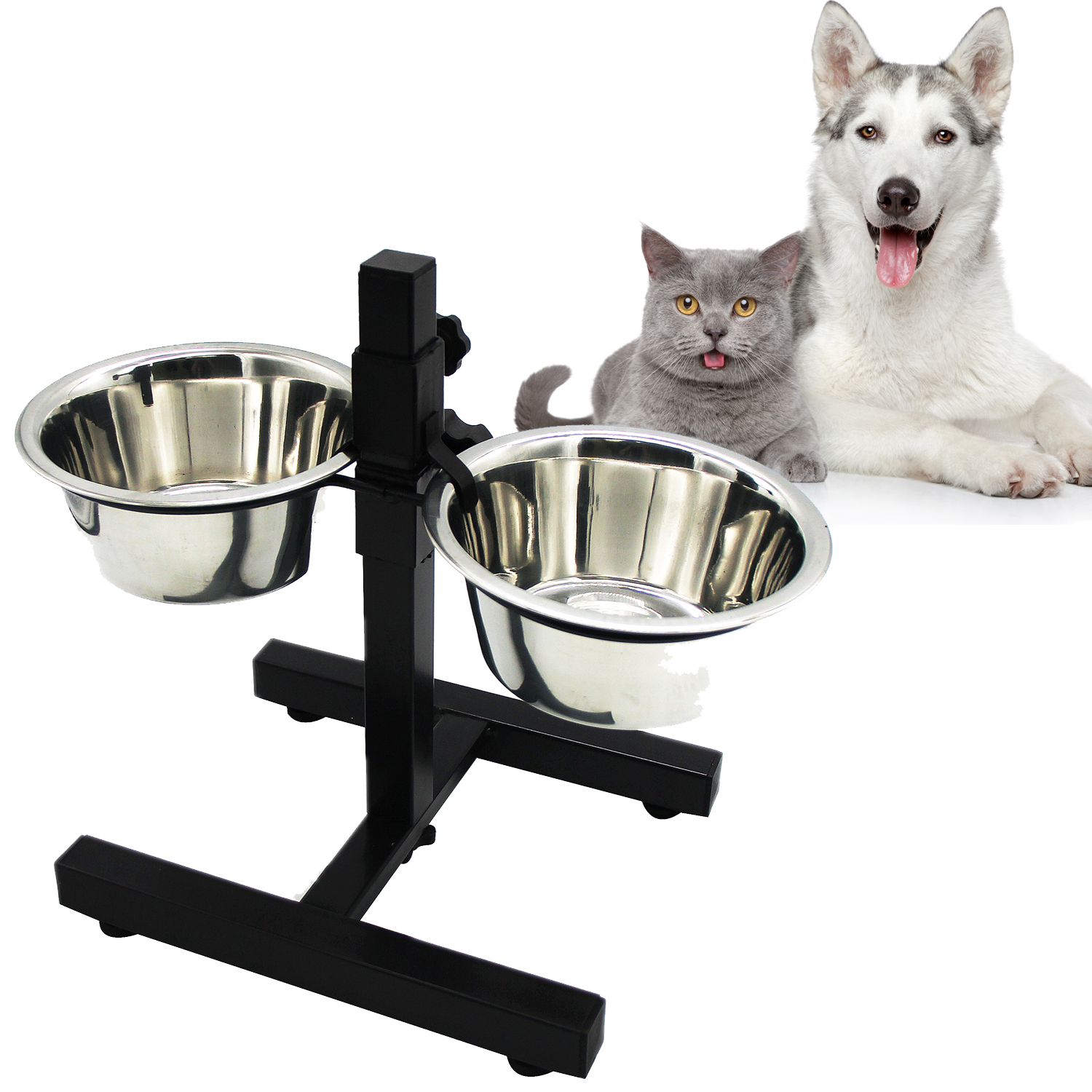 Comederos Bebedero para Perros Acero Inoxidable con Pie Soporte Juego de Cuencos Elevados Altura Ajustable 4 Tamaño Elegir