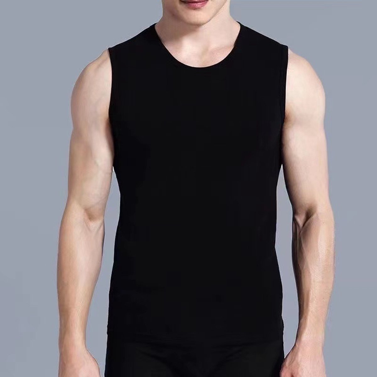 Om Home Camiseta de hombre - Camiseta sin mangas de cuello redondo con hombros anchos - 3 piezas - Camiseta sin mangas - Camiseta sin mangas ajustada y transpirable - Para entrenar - Color liso sin mangas - Muy elástica - Informal - Ropa de estar por casa