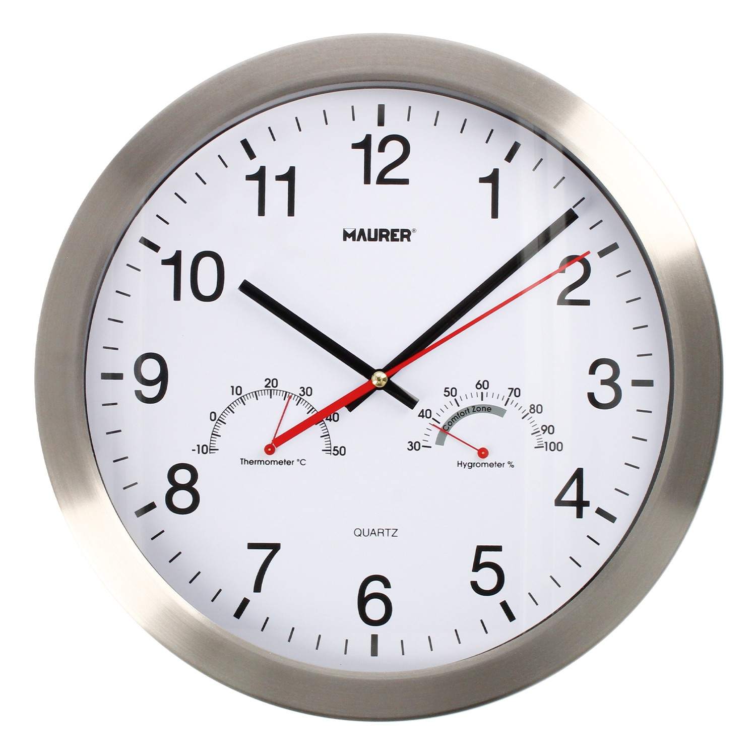 SANCO STORE - MAURER Reloj De Pared Ø 30 cm. Con Higrometro y Termometro. Frontal En Acero