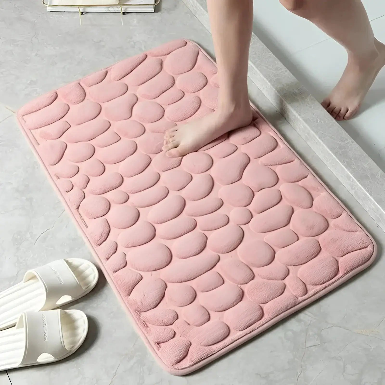 Alfombra baño antideslizante efecto piedra rosa 40x60cm made of material resistente para ducha y baño color rosa