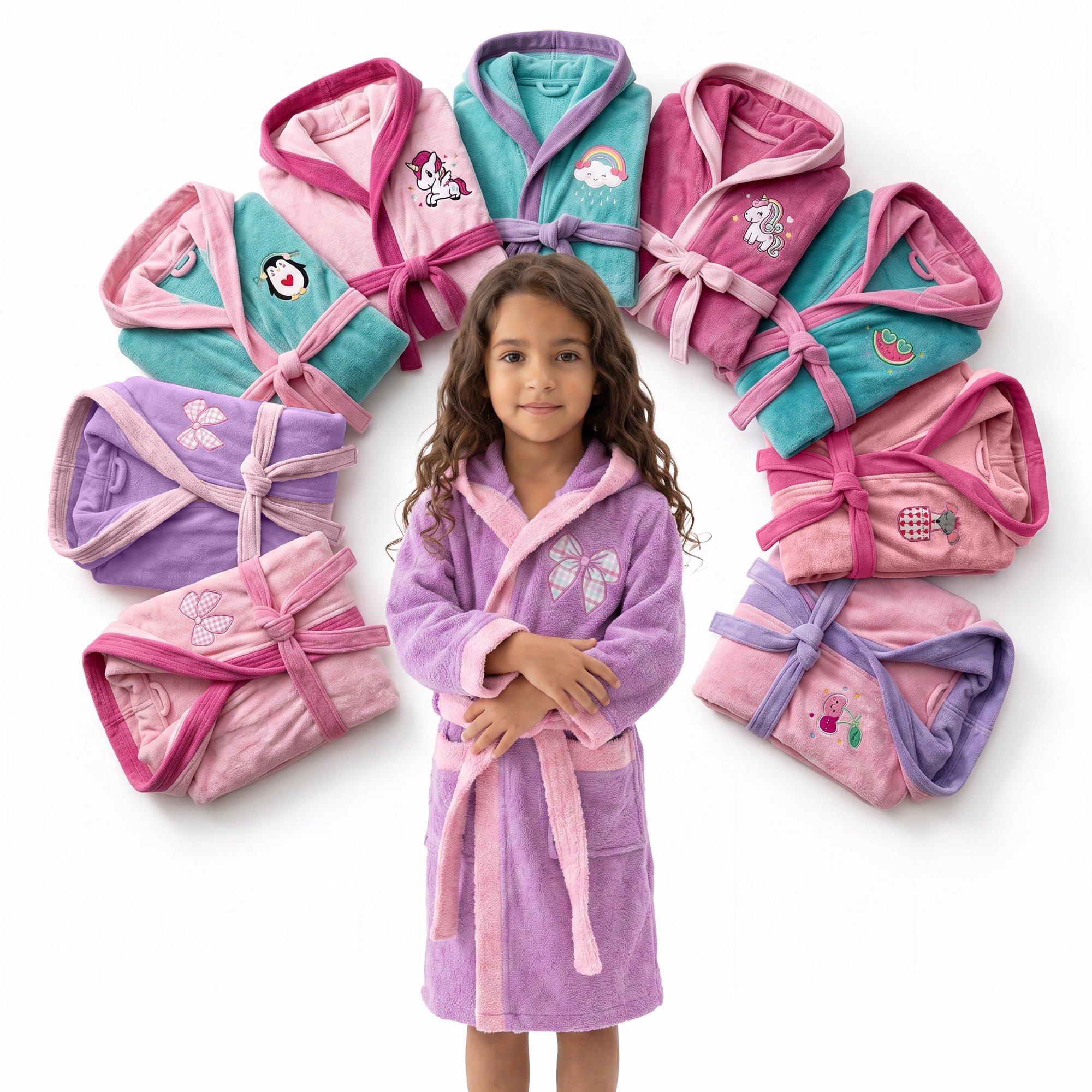Albornoz infantil niña 100% algodón con capucha y bordado Ultra suave y absorbente - STILIA