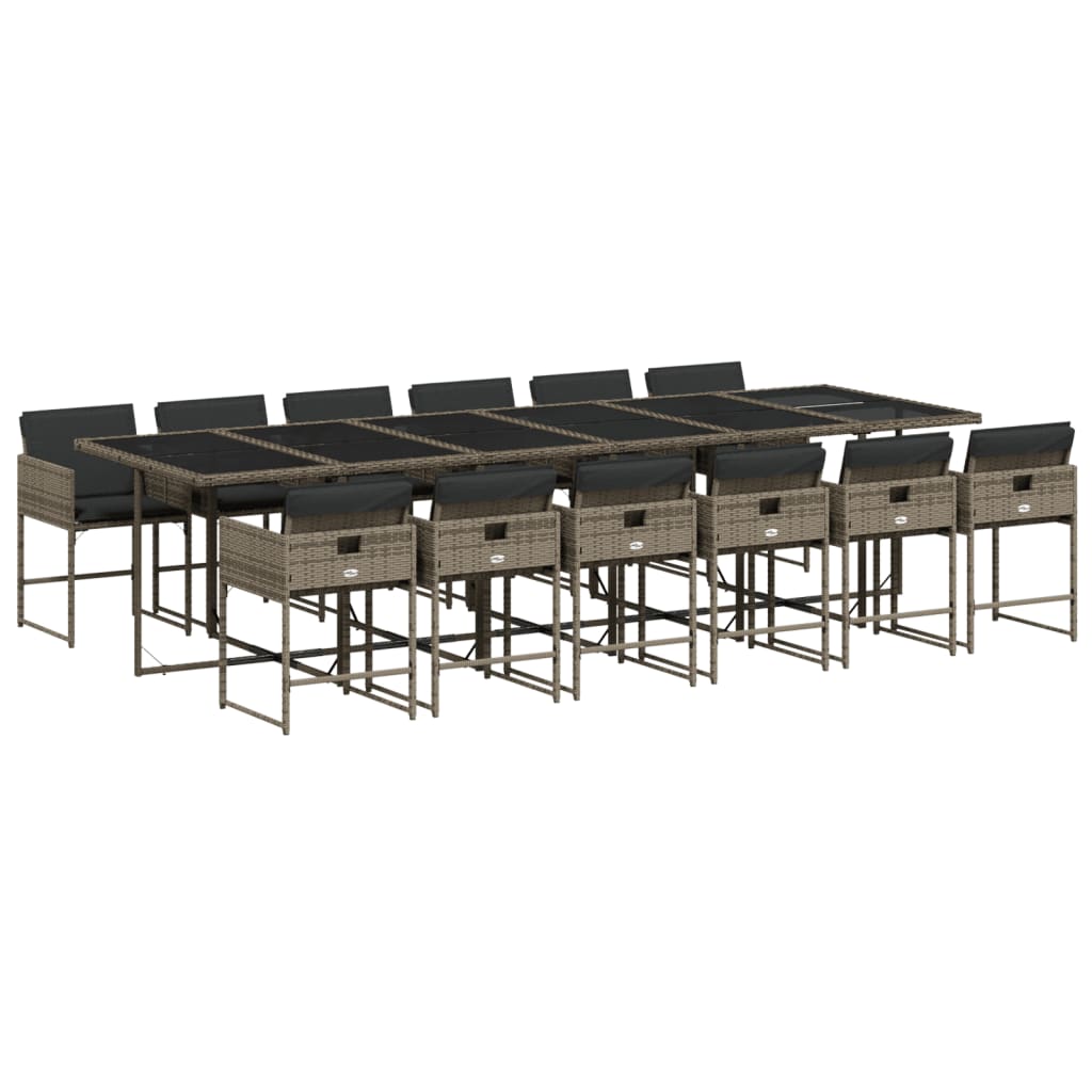 vidaXL Set comedor de jardín con cojines 13 pzas ratán sintético gris
