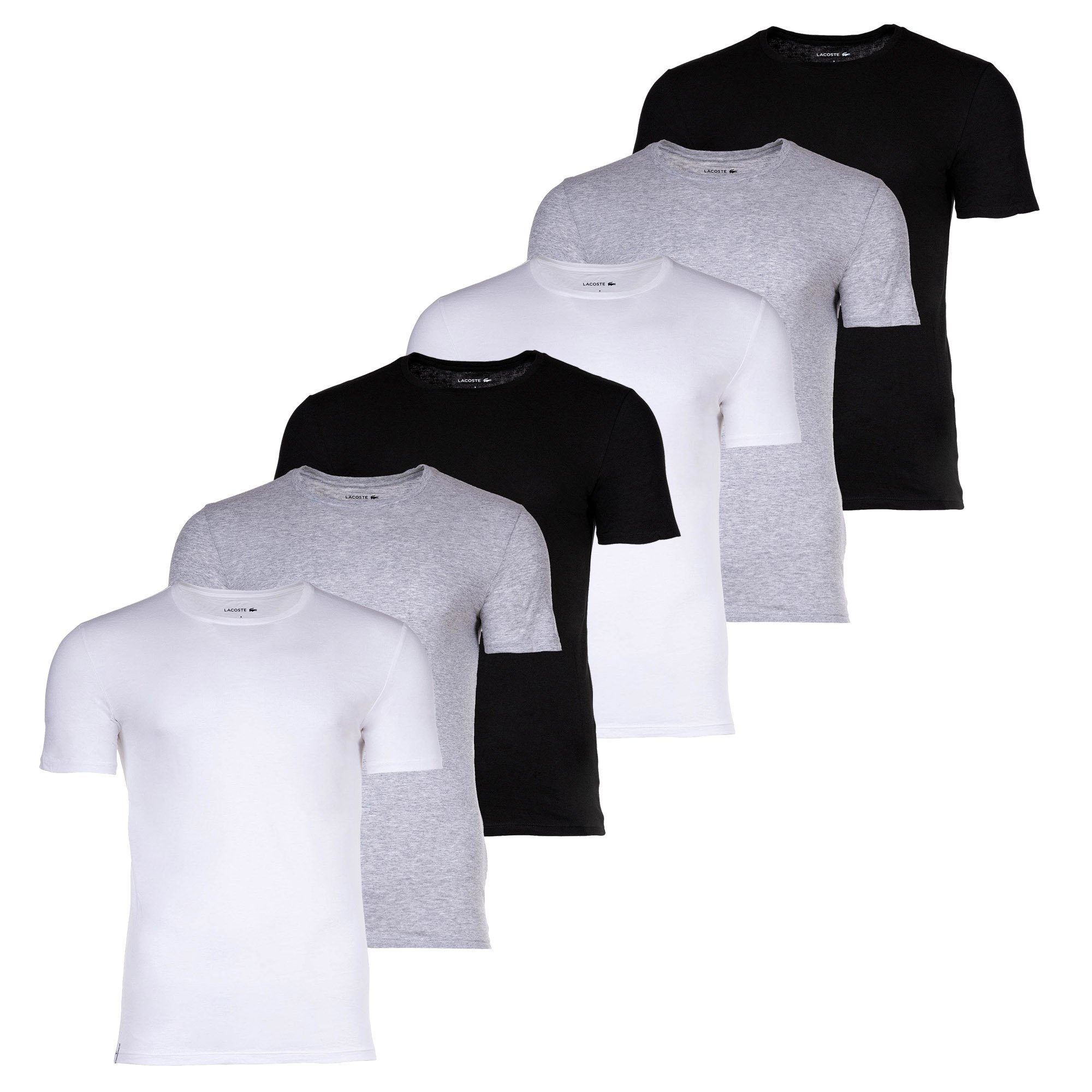 LACOSTE Lote de 6 camisetas de hombre - Essentials, cuello redondo, corte entallado, algodón, color liso.