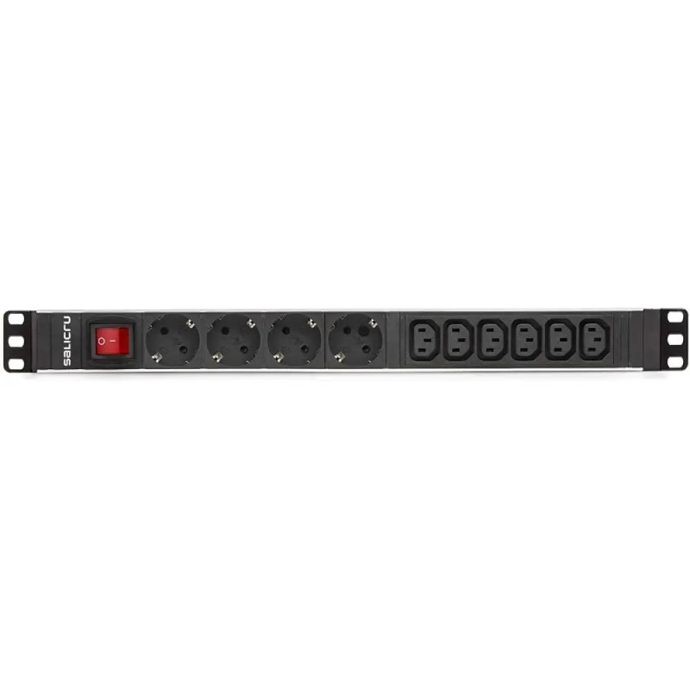 Salicru SPS PDU Power Distribution Unit with Illuminated Switch, 4 Schuko + 6 IEC C13 Sockets, 1U 19" Aluminum Rack, for Data Centers and Servers, Horizontal/Vertical Installation, Reliable Power Management System