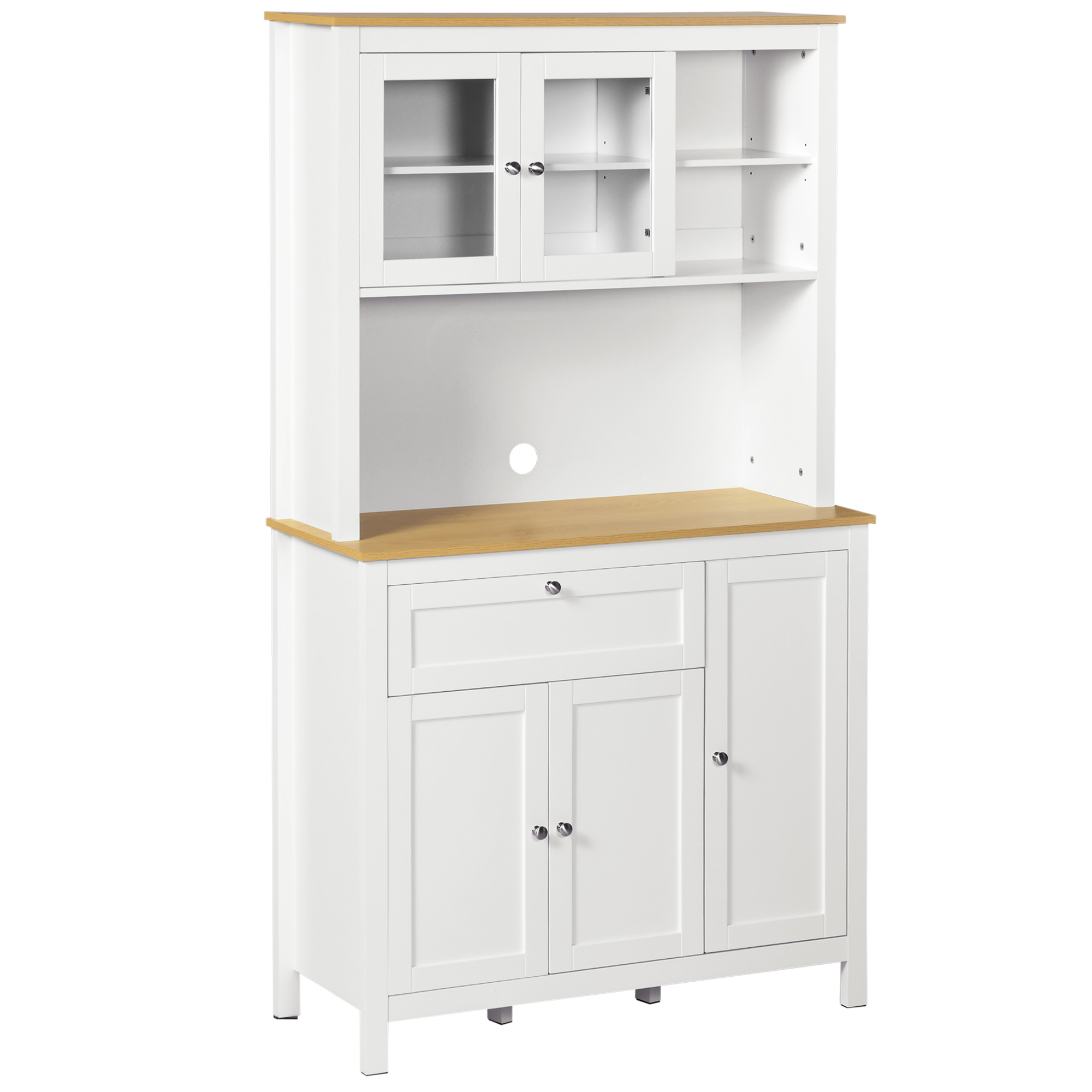Homcom Alacena De Cocina Moderno Mueble Auxiliar De Cocina Con 5 Puertas Estante Ajustable Cajón Y Encimera De Microondas Abierta 100X40X180 Cm Blanco