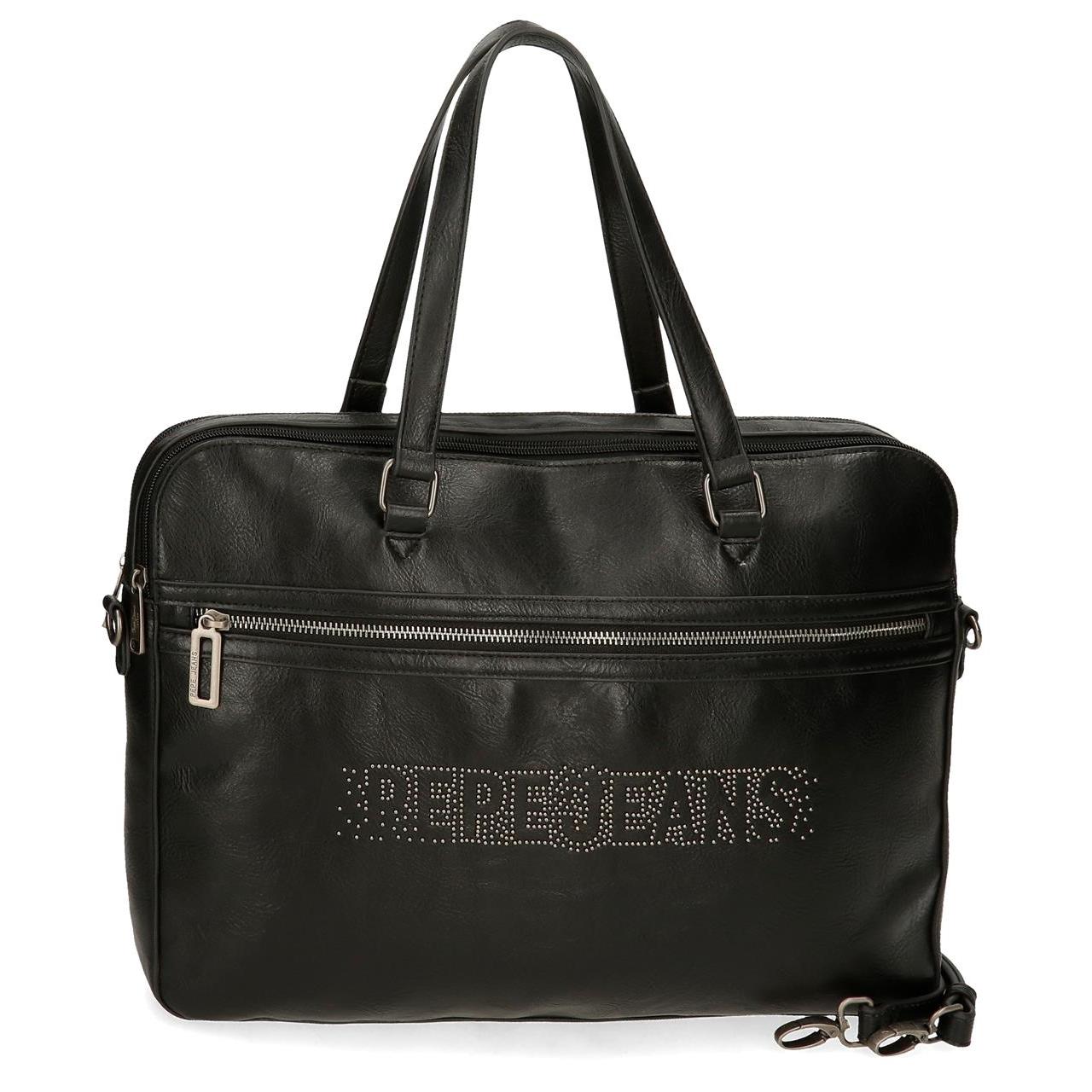 Bolso Portaordenador Pepe Jeans Bera Negro - 15,6 Pulgadas, Compartimento Acolchado, Cremalleras Seguras y Correa Ajustable