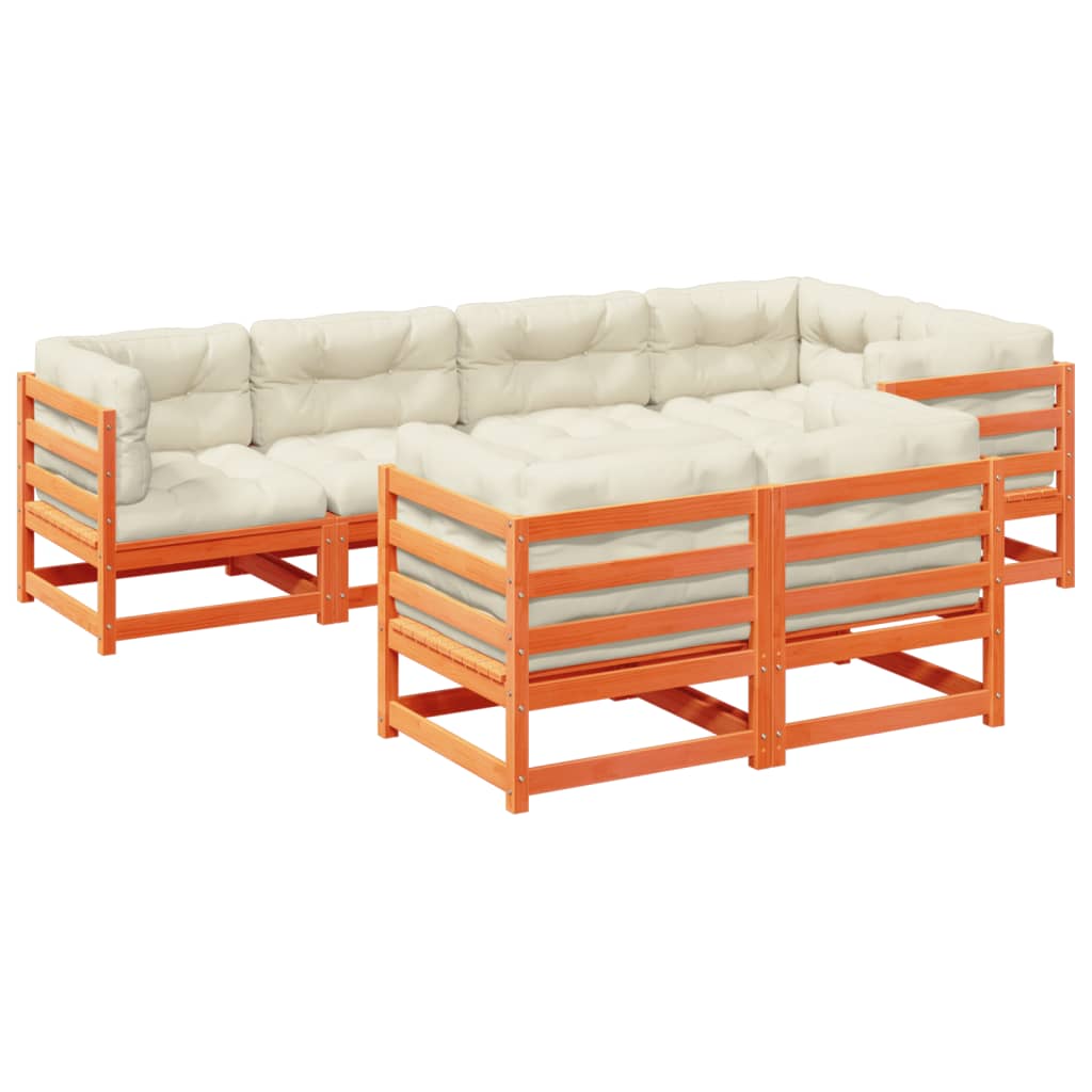 vidaXL Set de sofás jardín 7 pzas con cojines madera pino marrón cera