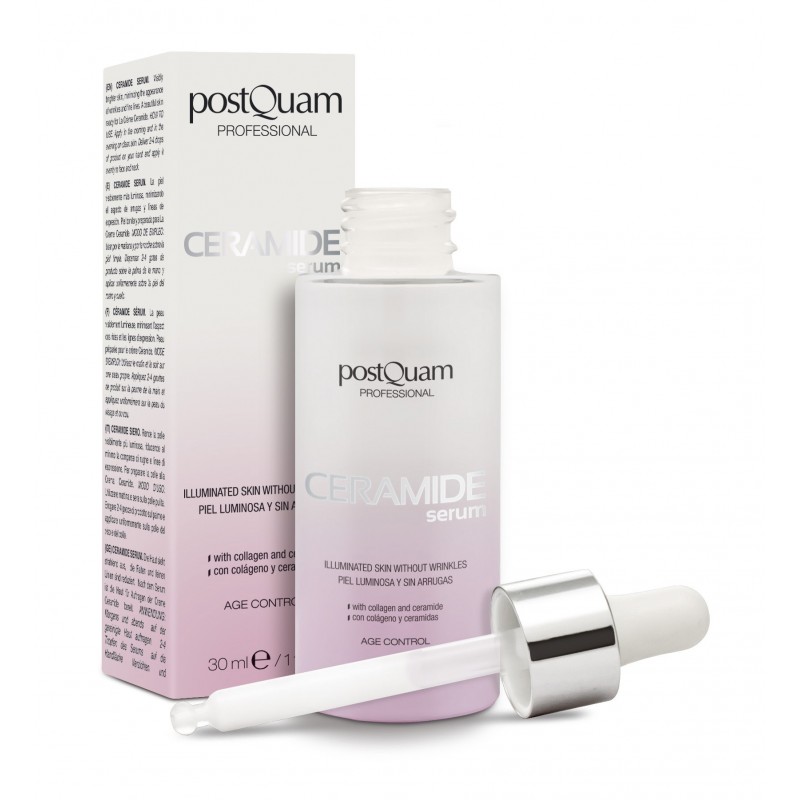 PostQuam - Serum Facial Ceramide Age Control - Sérum Facial Hidratante Antiarrugas Reafirmante para Conseguir una Piel Luminosa y Sin Arrugas - Contiene Ceramidas, Colágeno Hidrolizado y Aceite de Macadamia - 30 ml