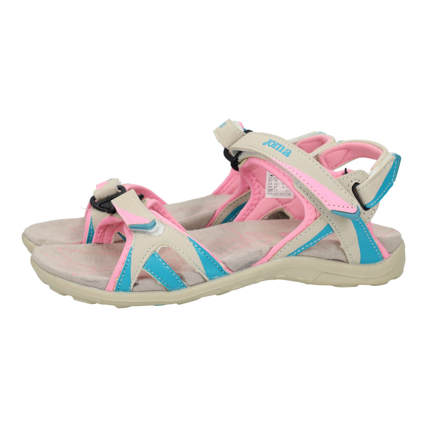 Sandalias marca JOMA para mujer en color rosa. Sandalias para mujer en color rosa y beige, con  cinta textil adhesiva, sandalias para verano, cómodas y ligeras