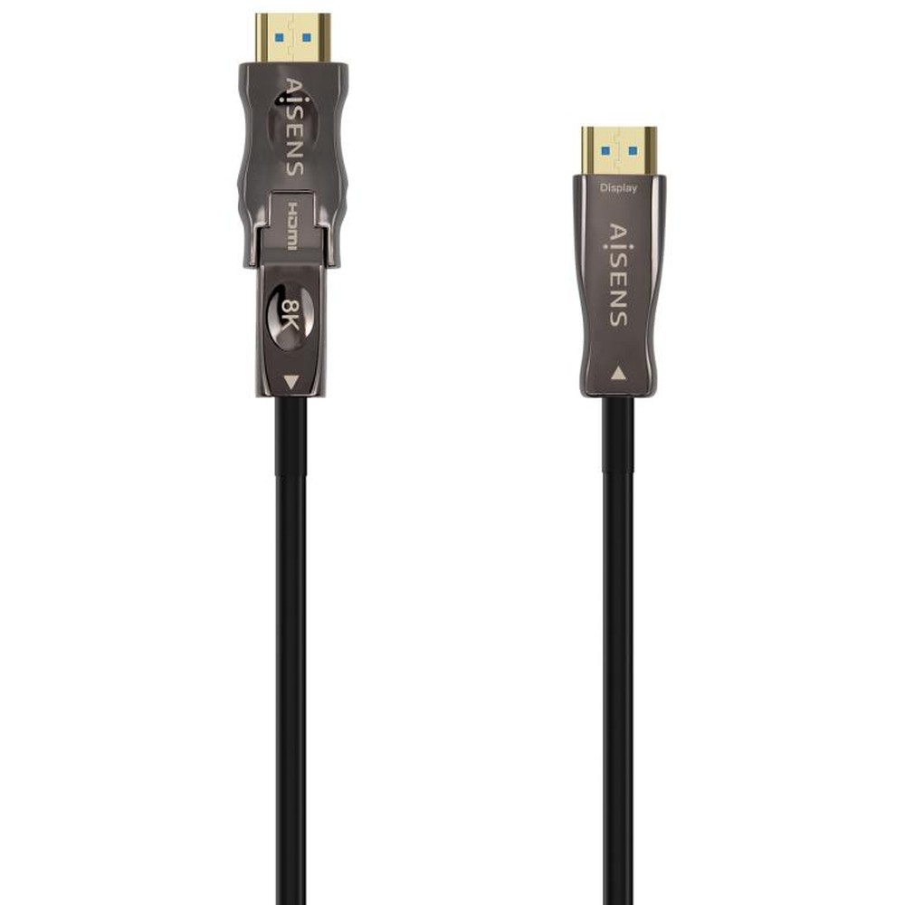 AISENS - Cable HDMI 2.1 AOC de fibra óptica y cobre Micro HDMI a HDMI estándar, 20 m, 48 Gbps, 8K@60Hz y 4K@120Hz, chapado en oro, negro
