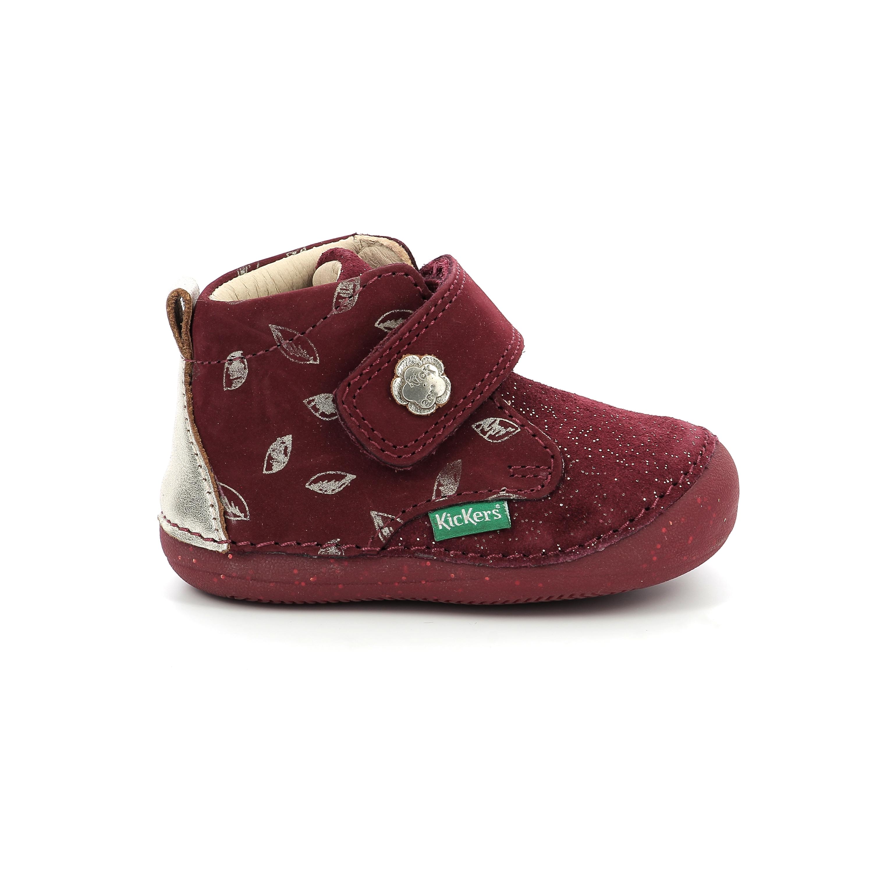Botines respetuosos Kickers Sabio burdeos 1 velcro hojas oro - Kickers - SABIO BORDEAUX IMPRIME