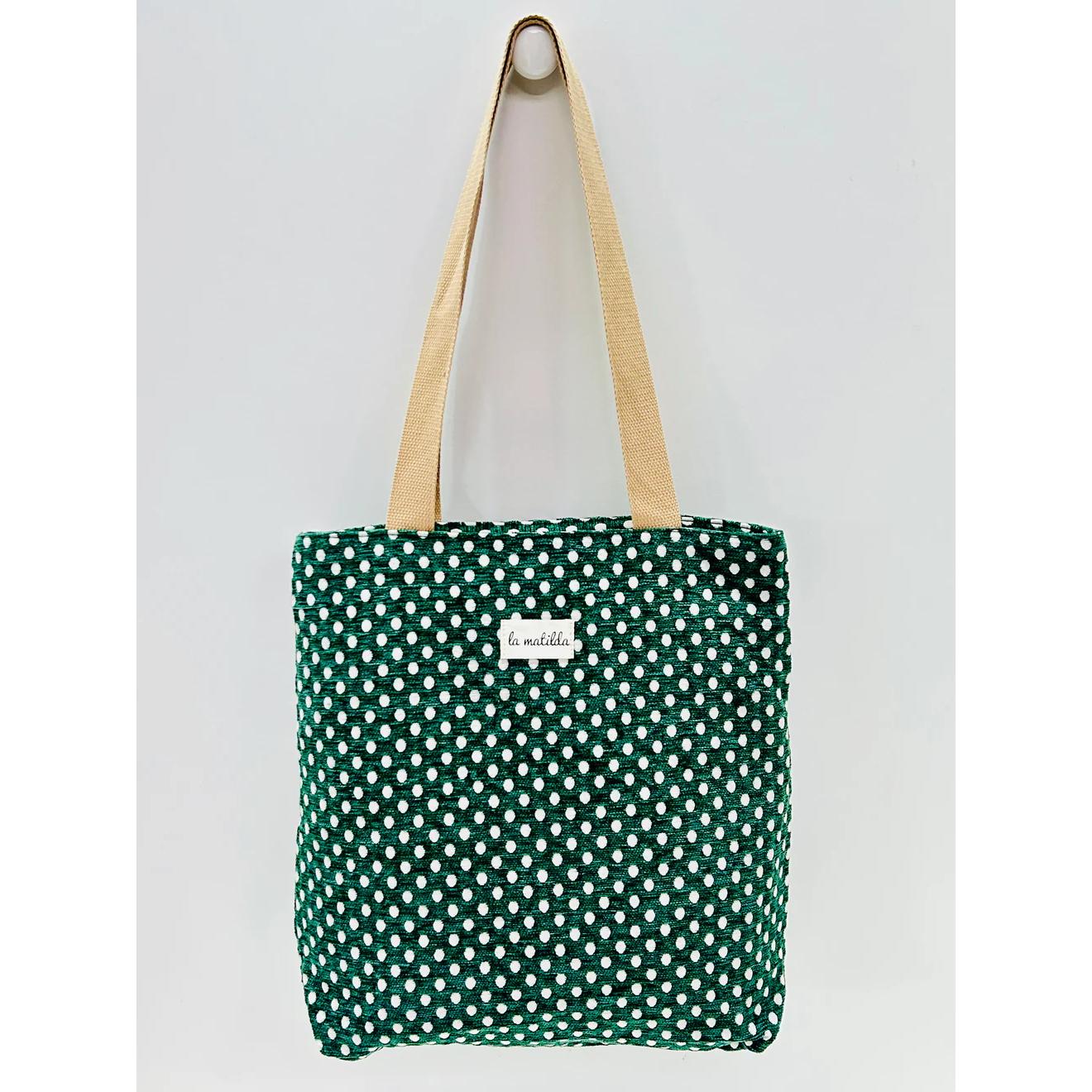 Bolsa Tote Bag Lunares Verde / 36x34x11 / YNMA TRENDS