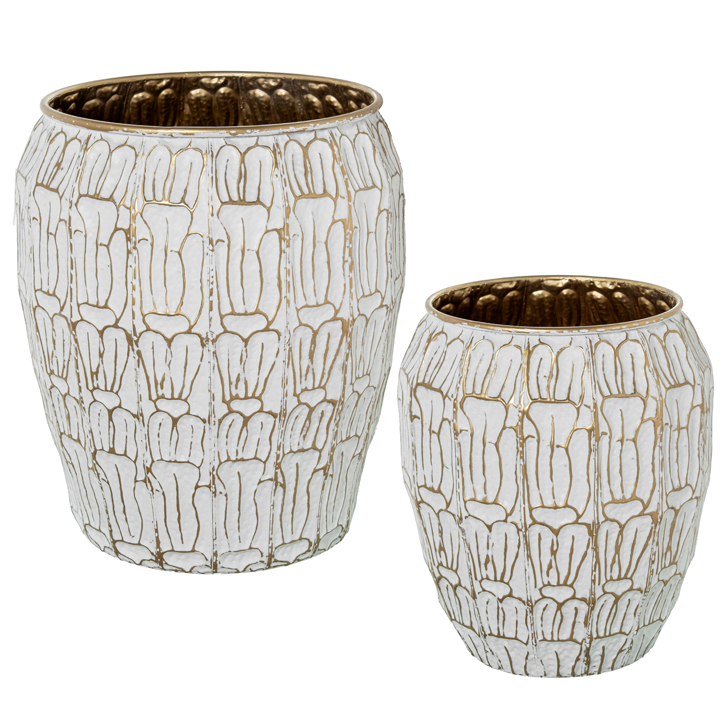 Set 2 maceteros metal blanco, oro, medidas 36x41 cm Fijalo