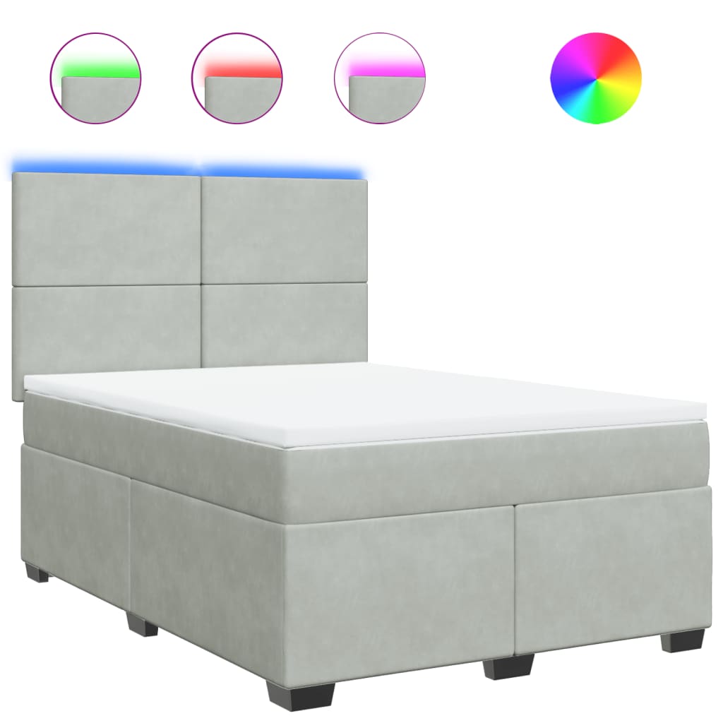 vidaXL Cama box spring con colchón terciopelo gris claro 160x200 cm