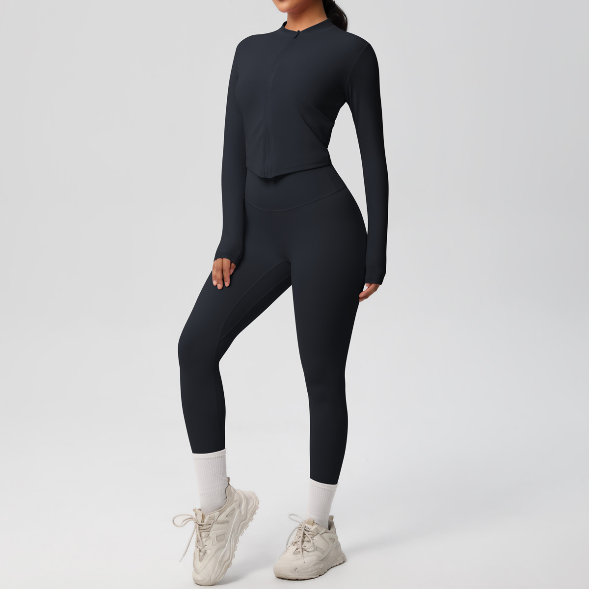 Om Home  Traje de Yoga de 2 UDS., Conjunto Deportivo de Gimnasio para Mujer, chándales para correr con Cremallera, ropa Deportiva de entrenamiento, Camisa Deportiva Larga de manga, ropa de Yoga