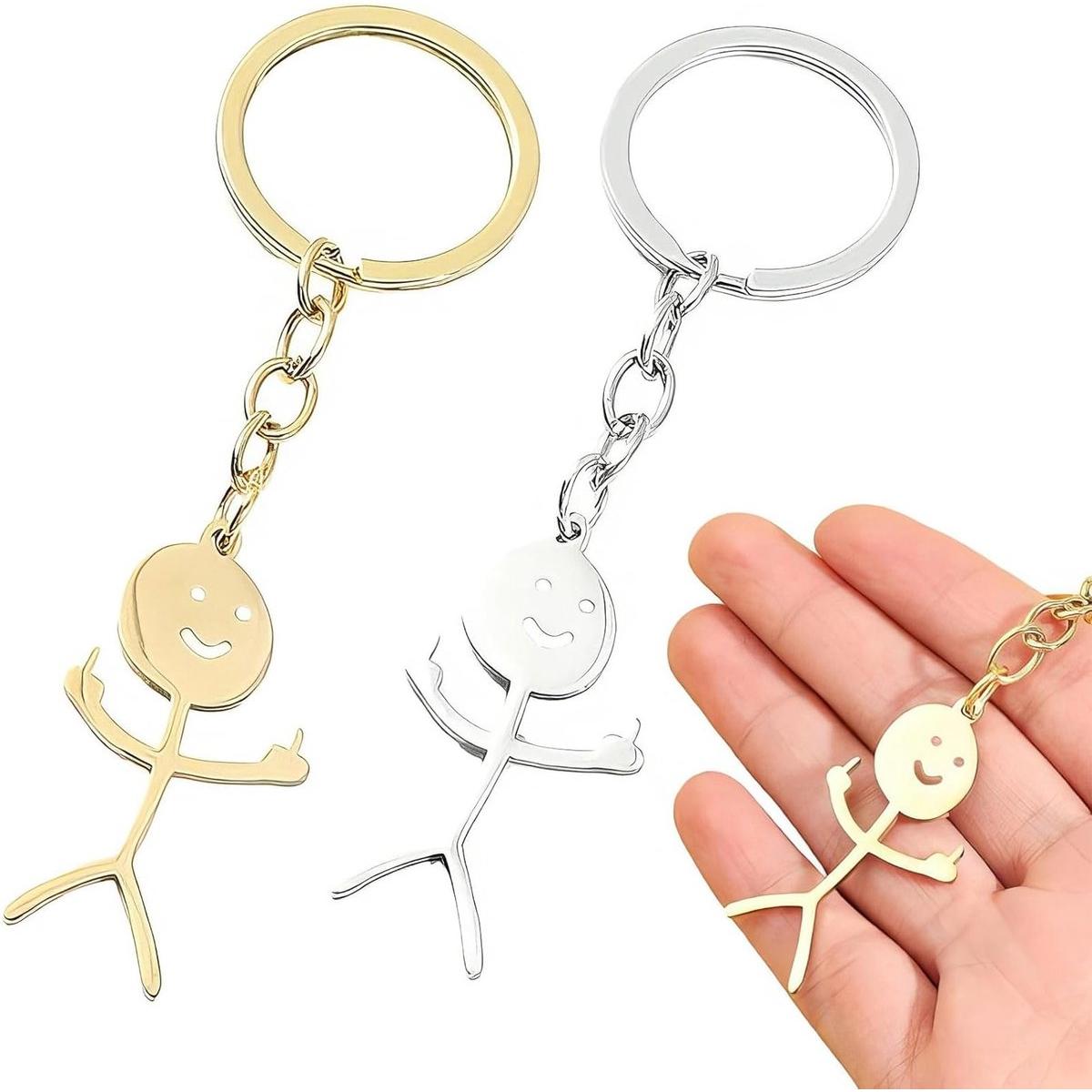 Schattige Sleutelhanger met Vinger Stickman - 2 Stuks, Perfect als Koppel Cadeau of Auto Accessoire