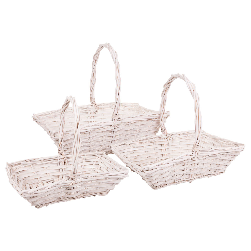 Wonderlust Deco - Set 3 cestas de mimbre forrados blancos Blanco 50x33x41-44x28x35-38x23x30 cm