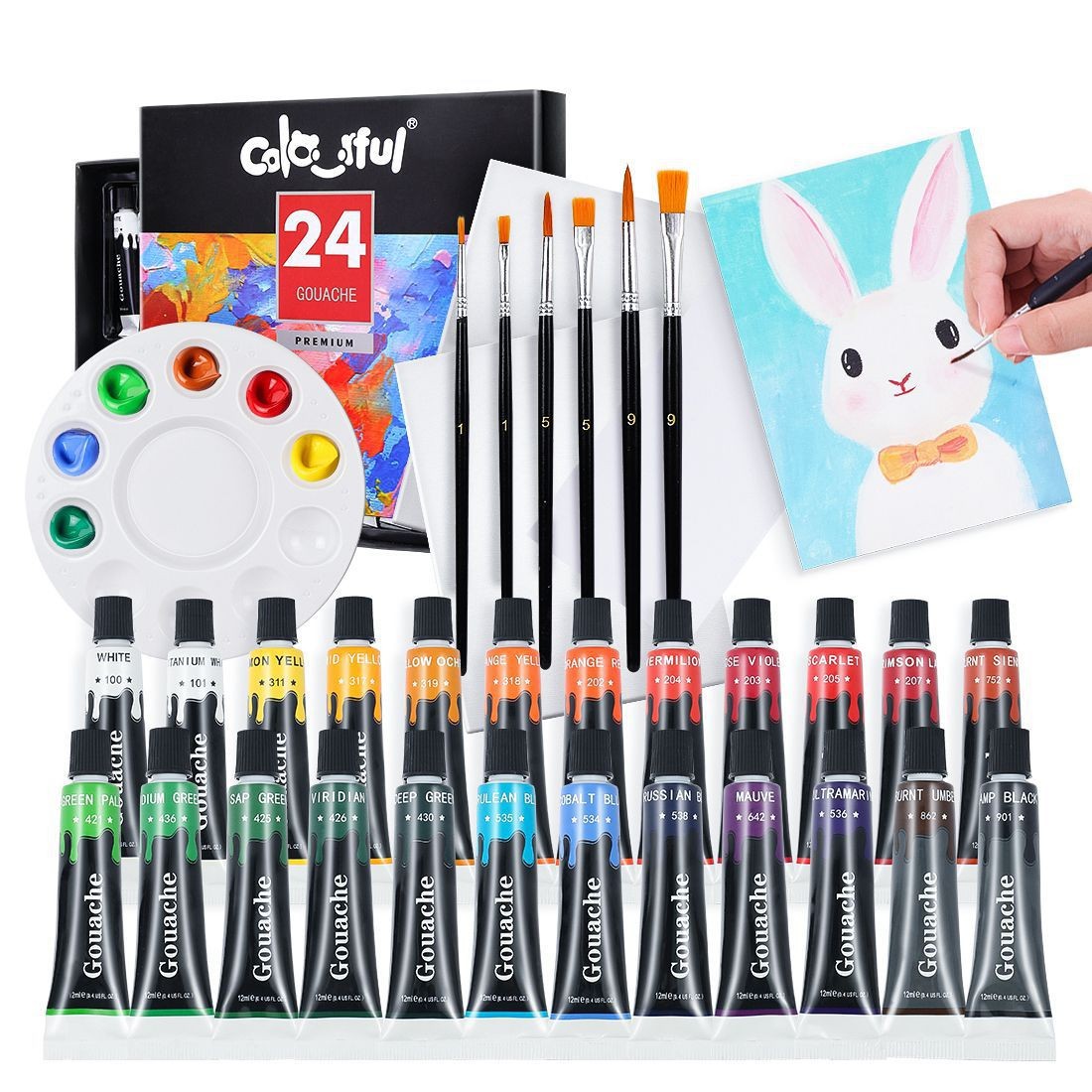 Pintura acrílica en set de 12, 24 o 36 colores (12ml) – Kit para pintura manual, DIY, resistente al agua – Presentación en caja
