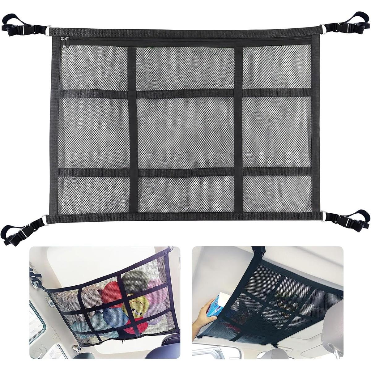 Bolsa de almacenamiento - 70*50cm - Malla de doble capa - Red de almacenamiento para techo - Organizador de maletero - Red de almacenamiento grande para techo de autocaravana - Accesorios de camping plegables y dispositivos para el interior de camionetas