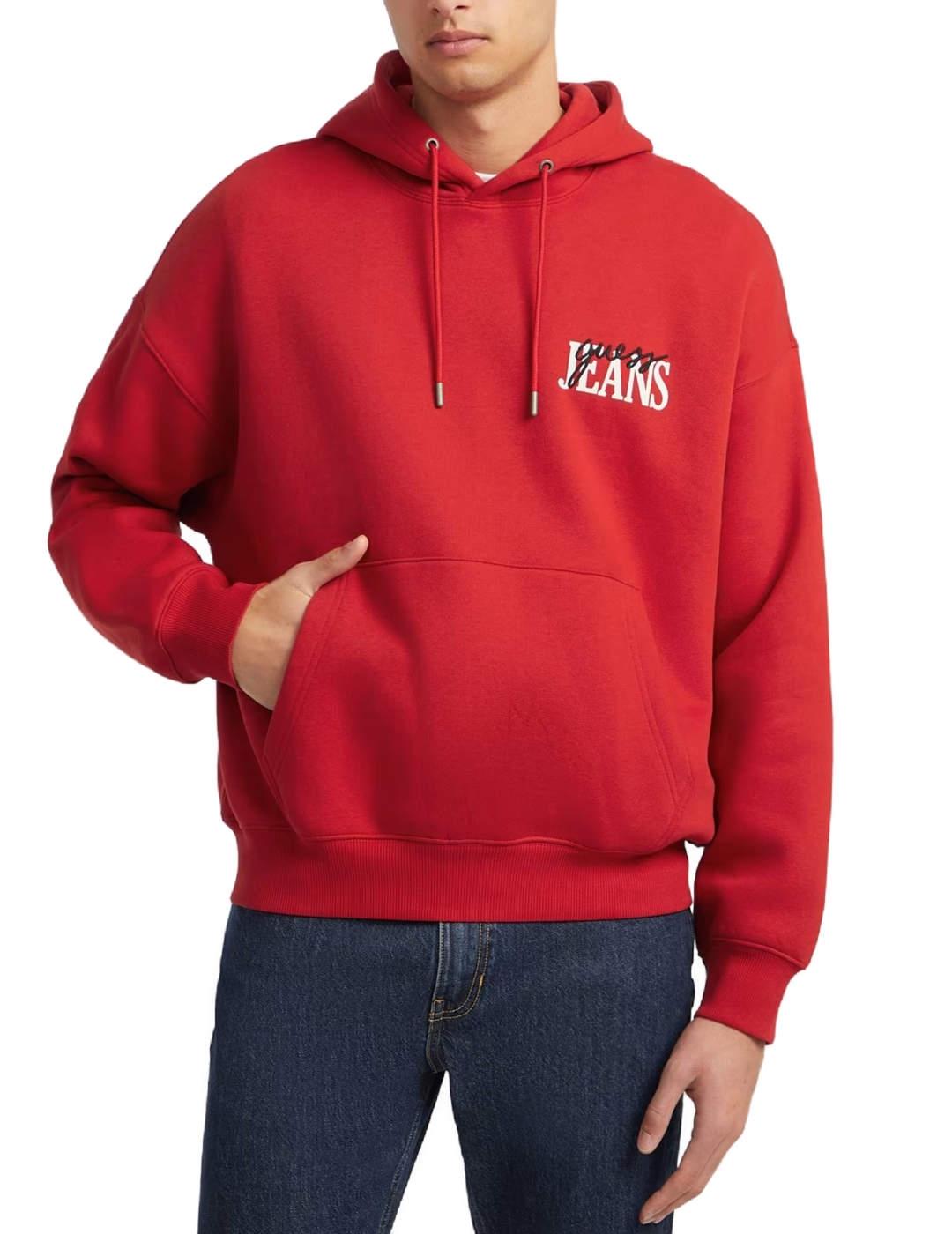 Sudadera Guess Jeans con capucha rojo regular fit de hombre