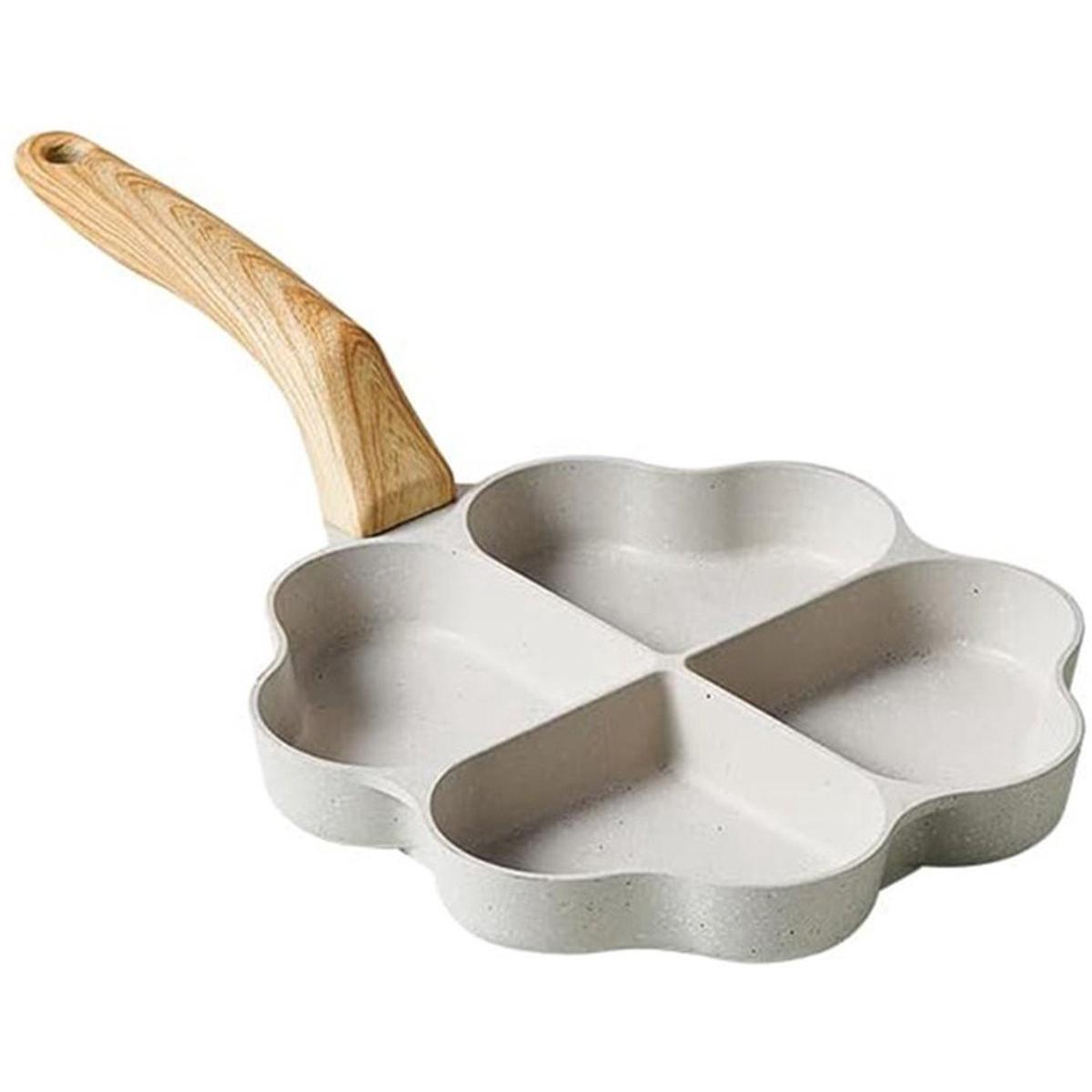 REWYTAZ - Sartén para huevos con forma de corazón y 4 agujeros - revestimiento antiadherente - sartén para tortillas creativa y adorable - saludable - sartén para panqueques color marfil - sartén para desayunos - sartenes pequeñas - Sartén para tortillas