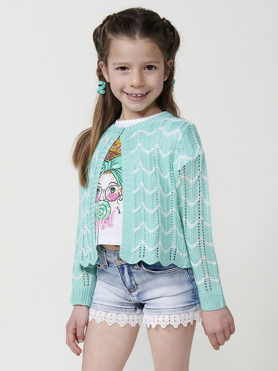 Koroshi - Jersey tricot de niña cuello redondo y manga larga en 100% algodón suave y transpirable, color verde, ideal para entretiempo