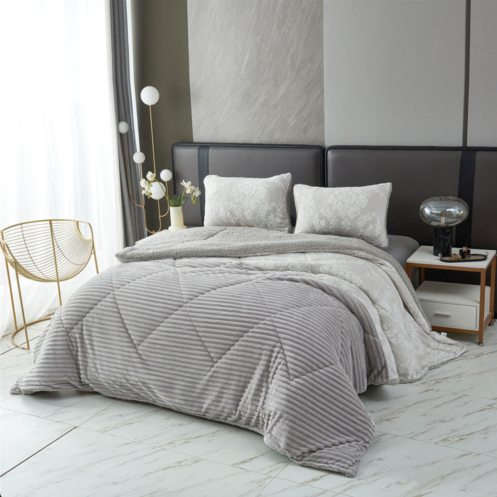 AYU SHOP Edredón de Borreguito con Fundas de Almohada, Colcha de Invierno Cálida y Suave, Tejido de Canalé y Diseño Floral, para Cama de 90, 135 y 150 cm