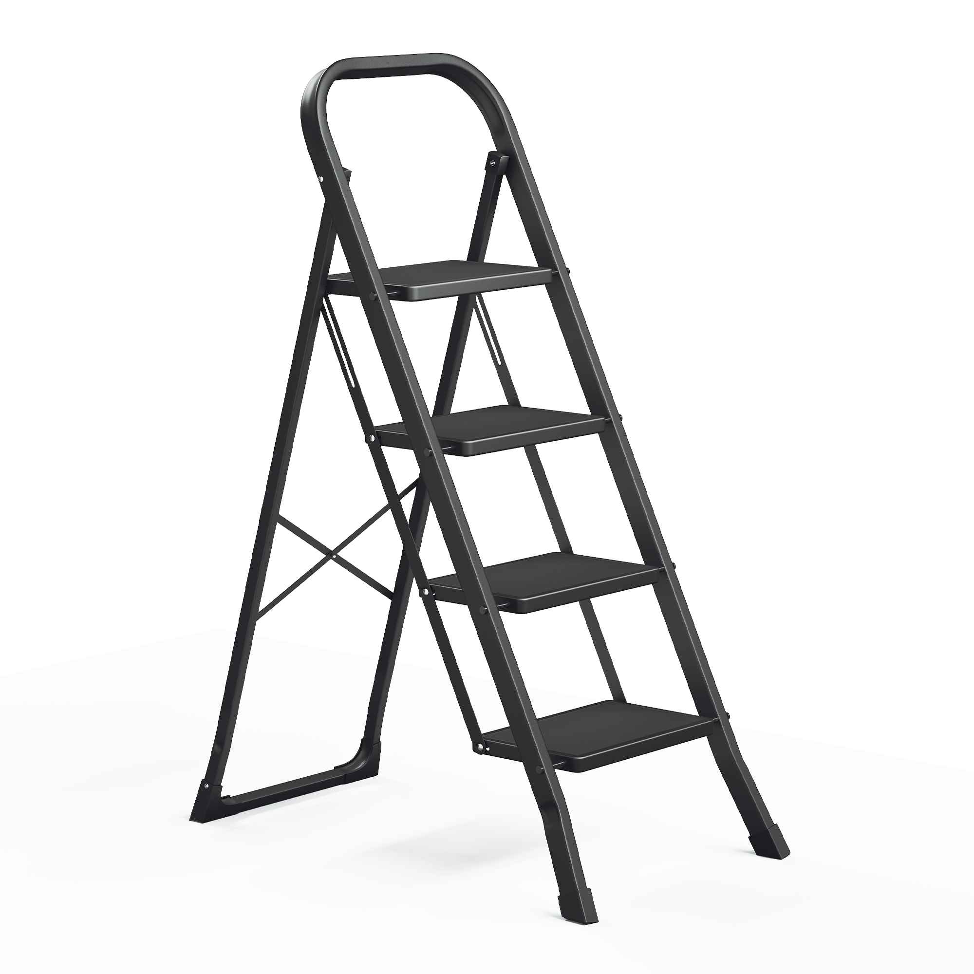 SONGMICS Escalera de Tijera, Escalera con 4 Peldaños, Peldaño Plegable, Bloqueo de Seguridad, Fácil de Guardar, Carga hasta 150 kg, Gris Paloma/Blanco/Negro