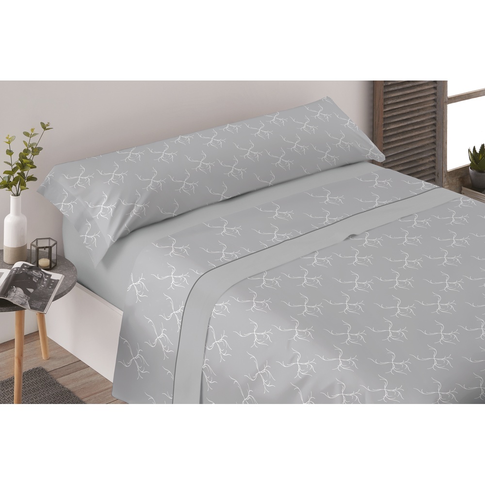 CARPE DIEM Juego de Sábanas ORNAMENTA Gris 100% Microfibra | Encimera + Bajera Ajustable + Funda de Almohada | Cama 90, 105, 135, 150 y 150 cm con 2 Almohadas